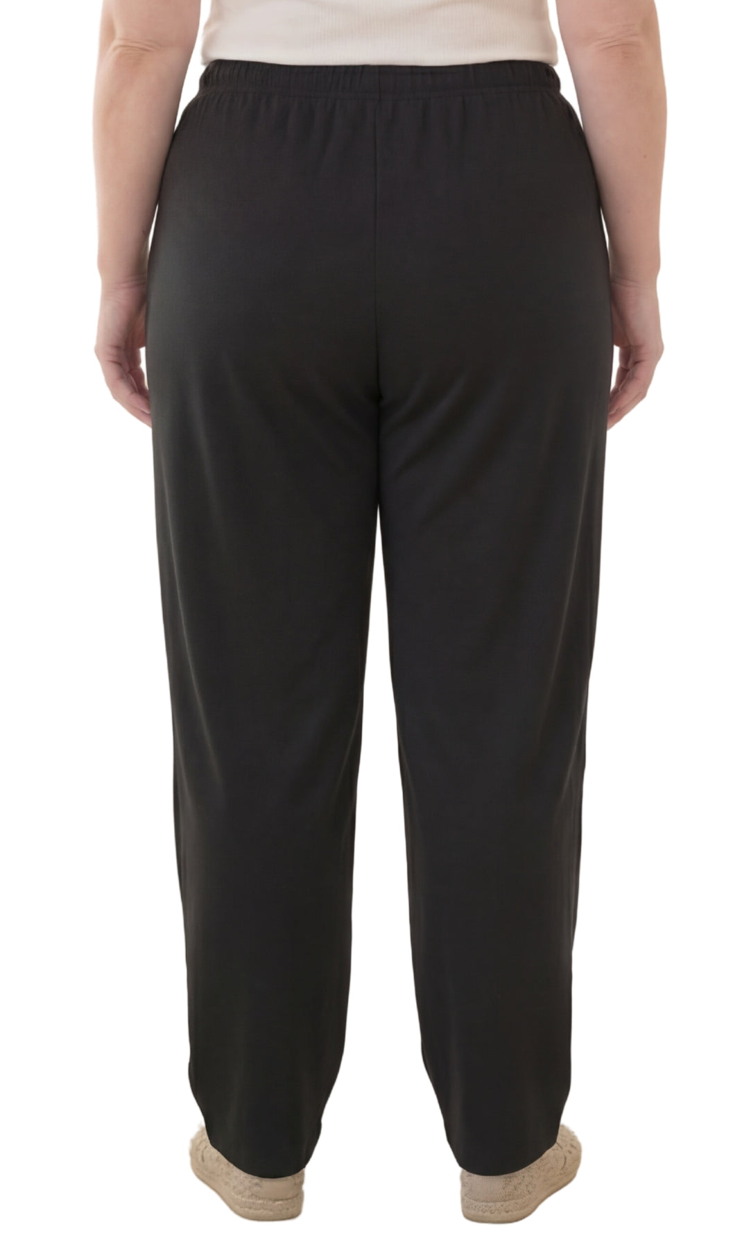Women's Pull-On Flat Front Knit Pants — Cotton Blend Elastic Waist