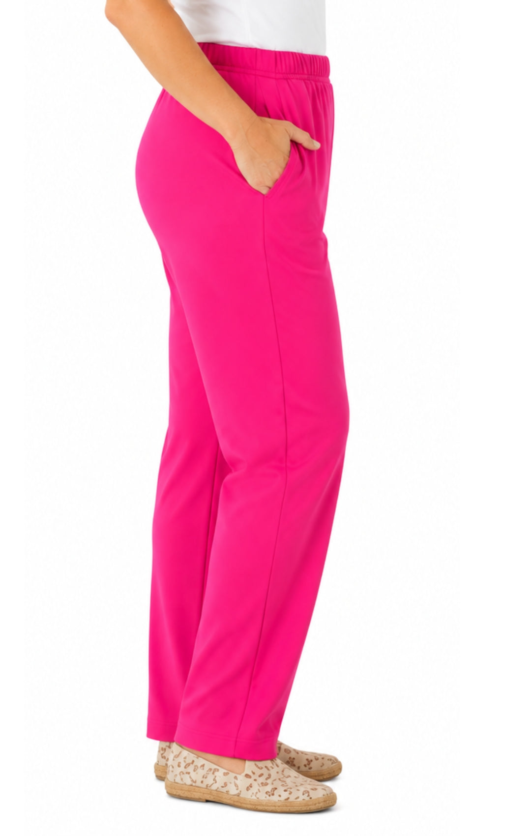 Women's Pull-On Flat Front Knit Pants — Cotton Blend Elastic Waist