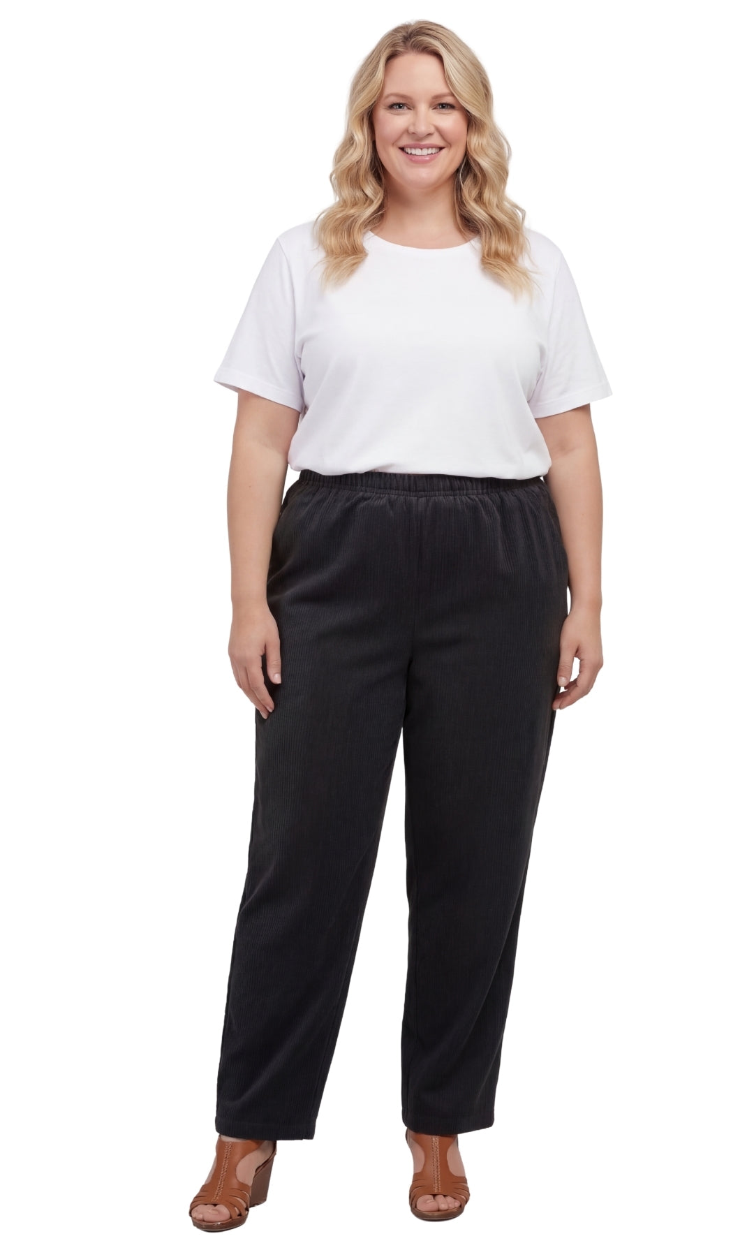 Women's Pull-On Fine Wale Corduroy Pants — Soft Covered Elastic Waist
