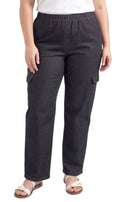 Women's Pull-On Denim Cargo Pants — Elastic Stretch Waist
