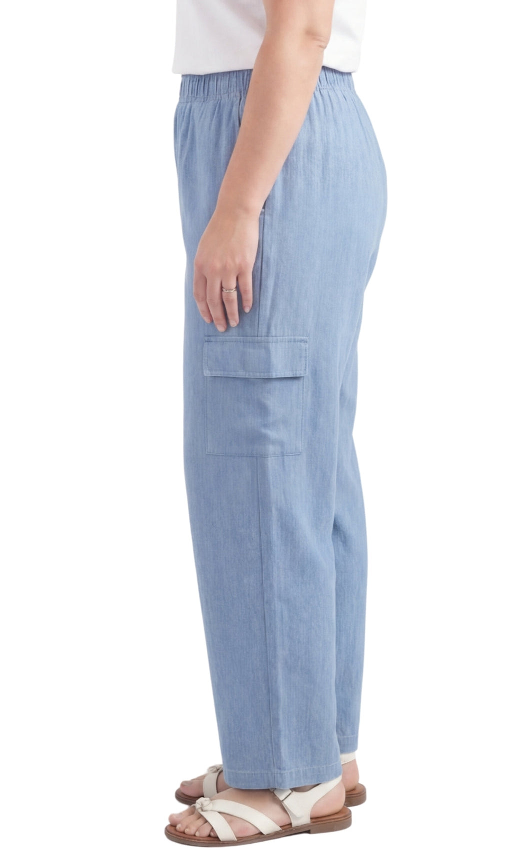Women's Pull-On Denim Cargo Pants — Elastic Stretch Waist