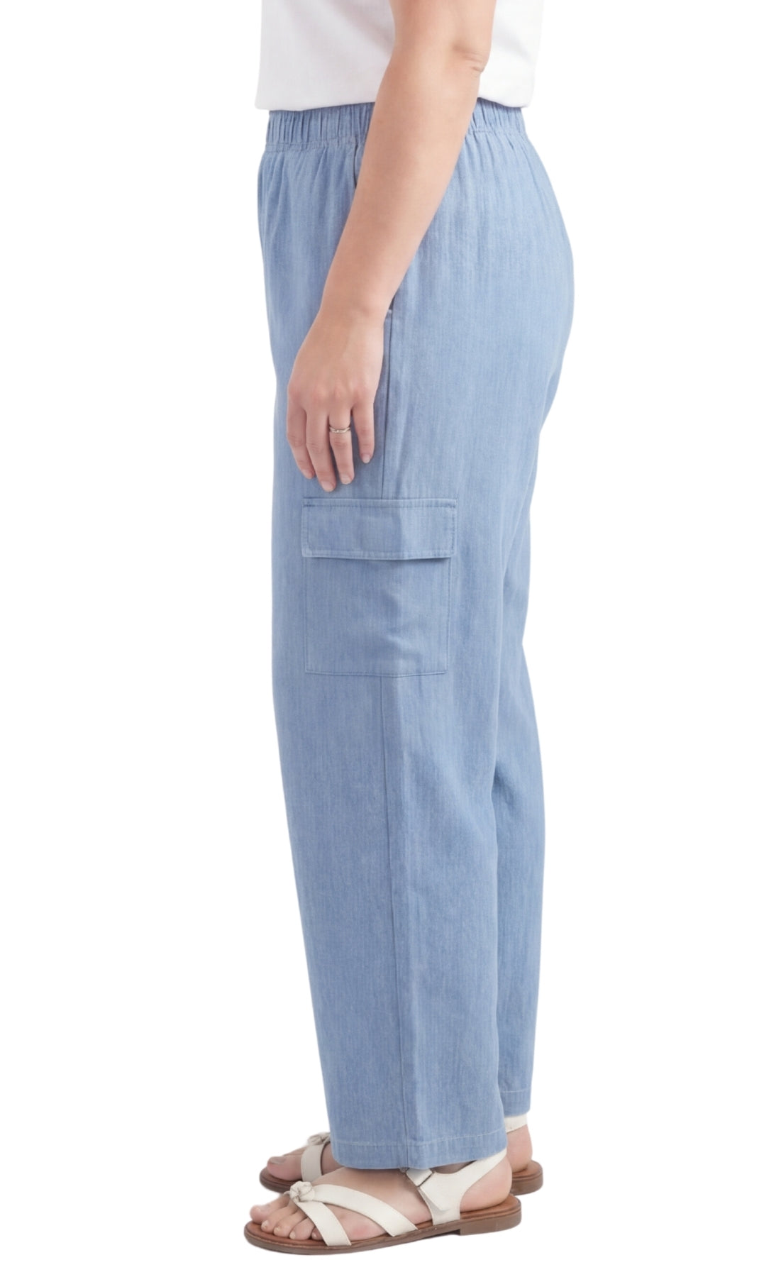 Women's Pull-On Denim Cargo Pants — Elastic Stretch Waist