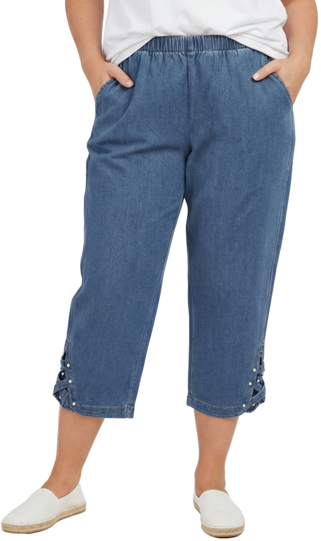 Women's Lightweight Capri Pants with Studded Hem Detail