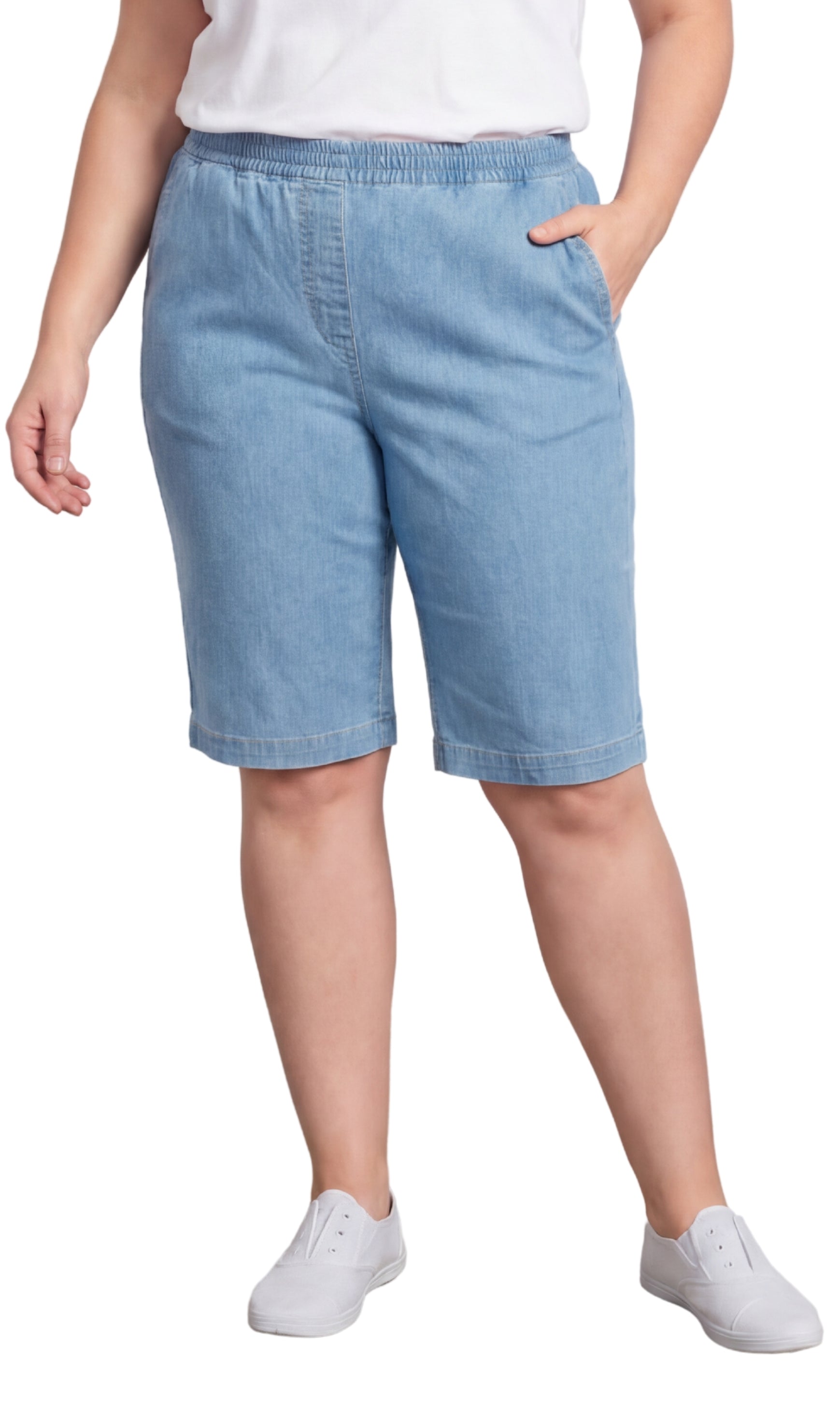 Women's Easy Pull-On Bermuda Shorts in Denim and Twill