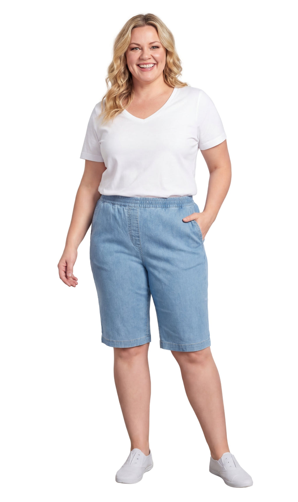 Women's Easy Pull-On Bermuda Shorts in Denim and Twill