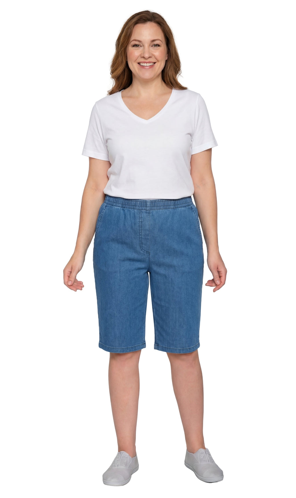 Women's Easy Pull-On Bermuda Shorts in Denim and Twill