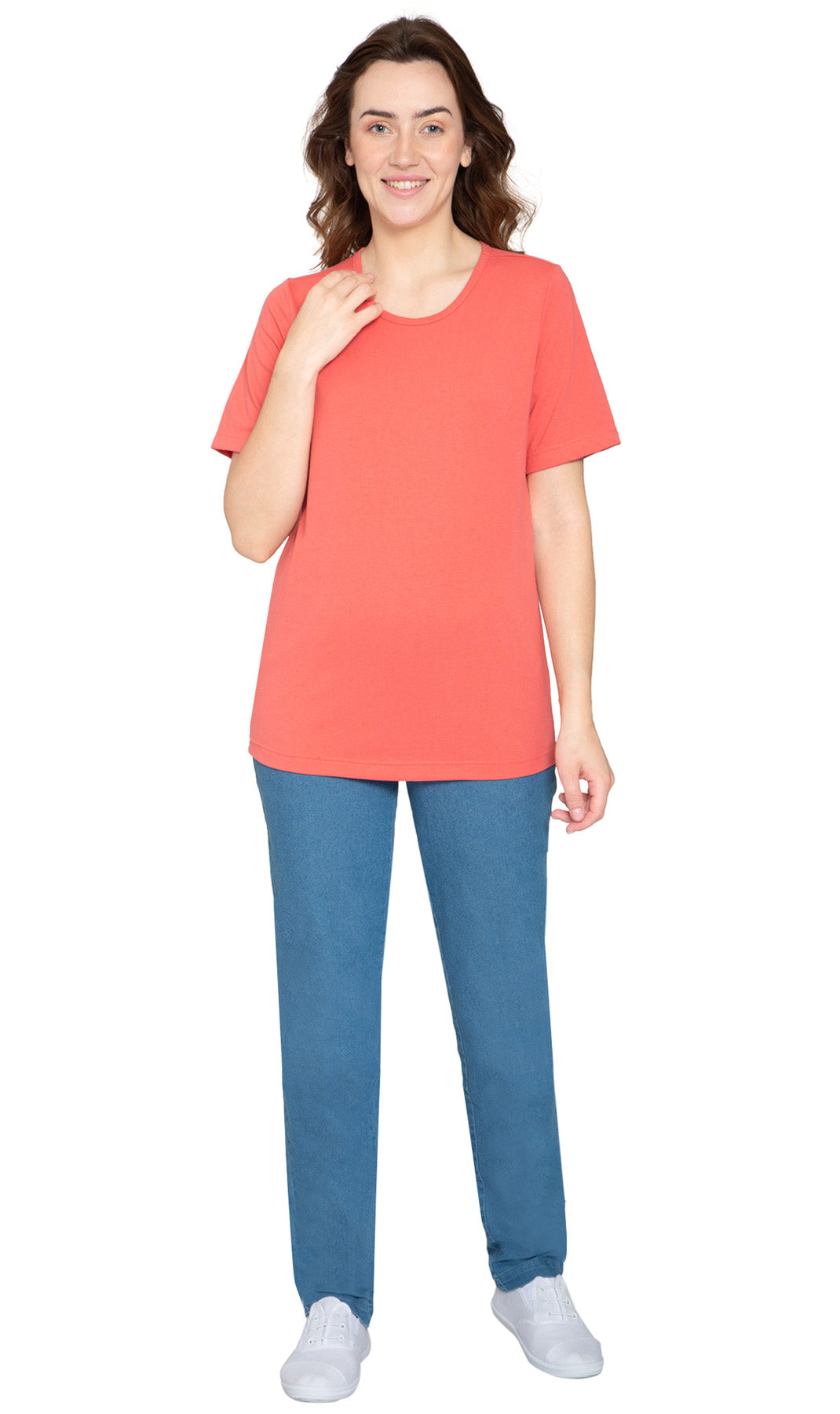 Women's Short Sleeve Crew Neck T-Shirt — Relaxed Fit Cotton Blend