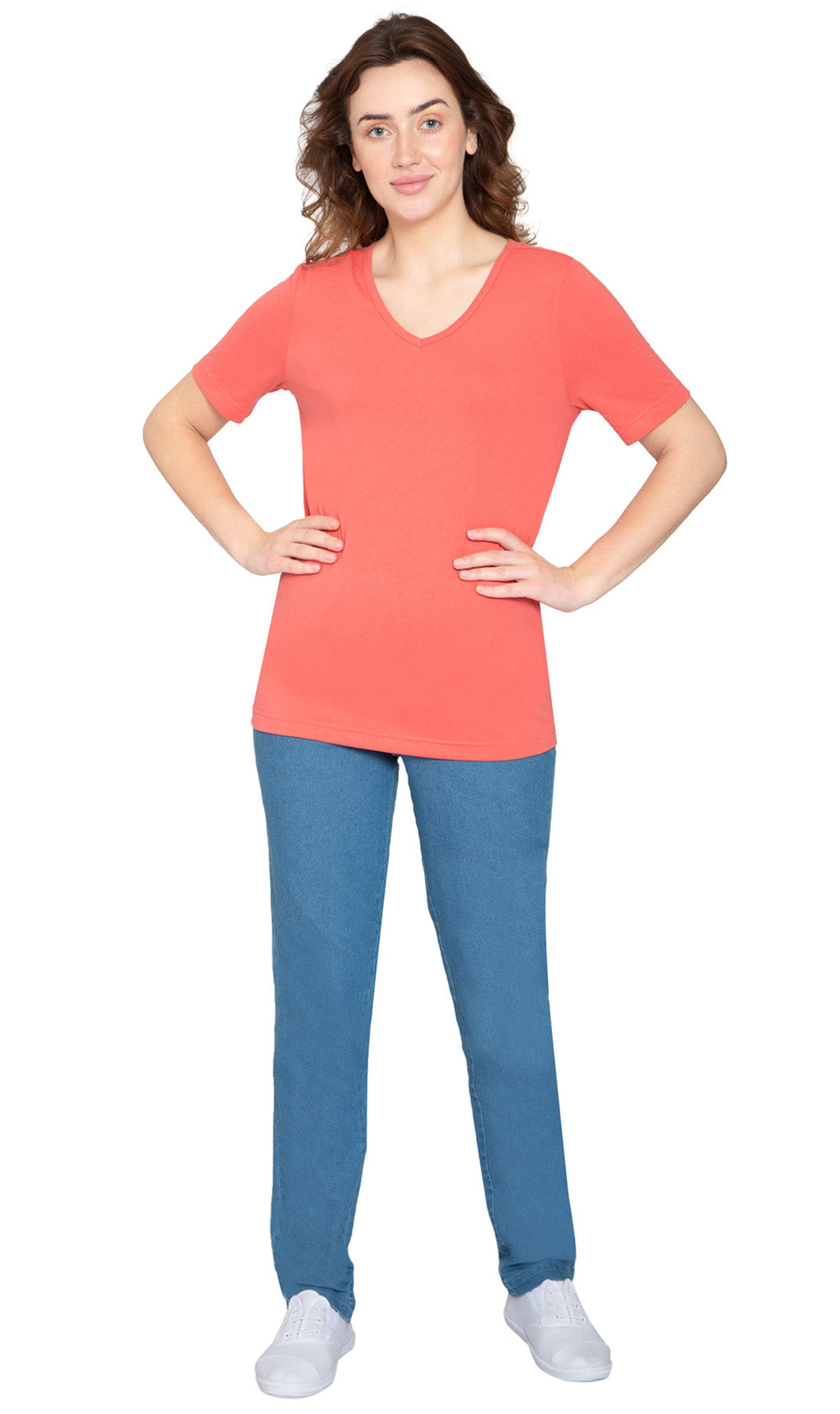 Women's Short Sleeve V-Neck T-Shirt — Wrinkle Resistant Cotton Blend