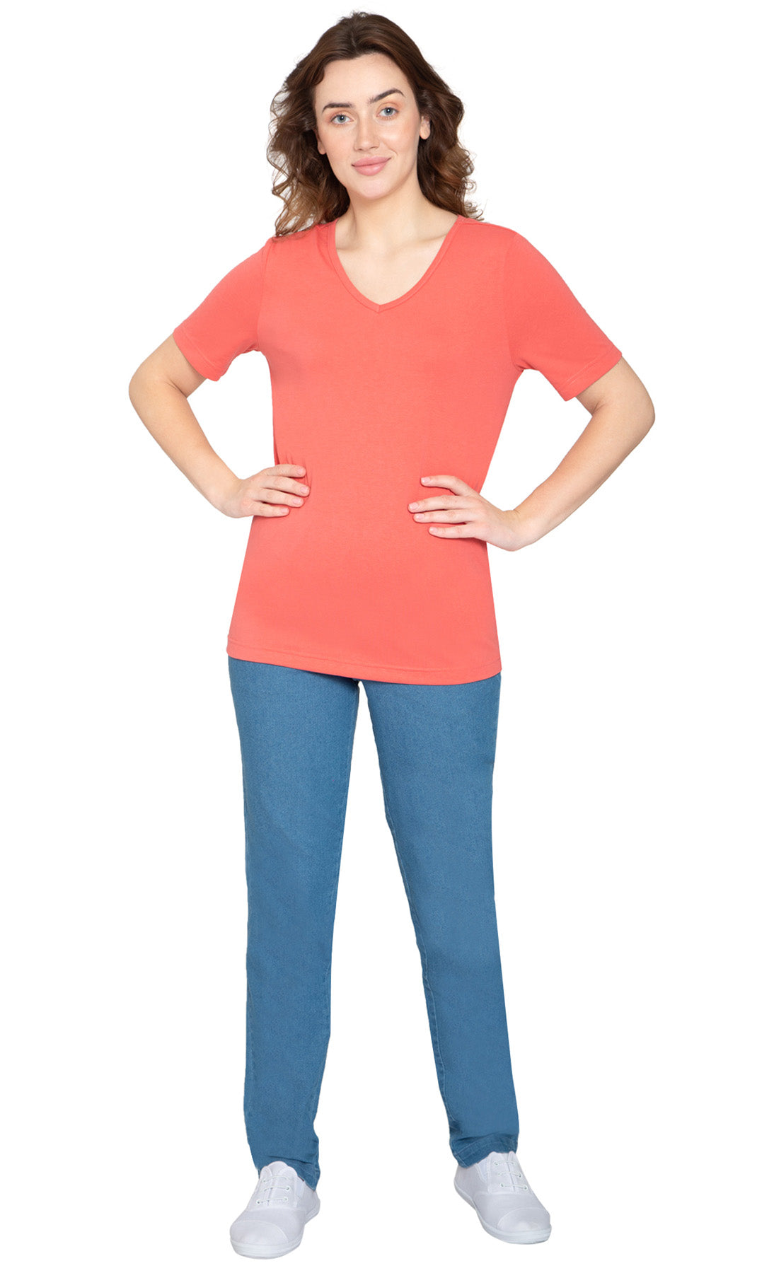 Women's Short Sleeve V-Neck T-Shirt — Wrinkle Resistant Cotton Blend