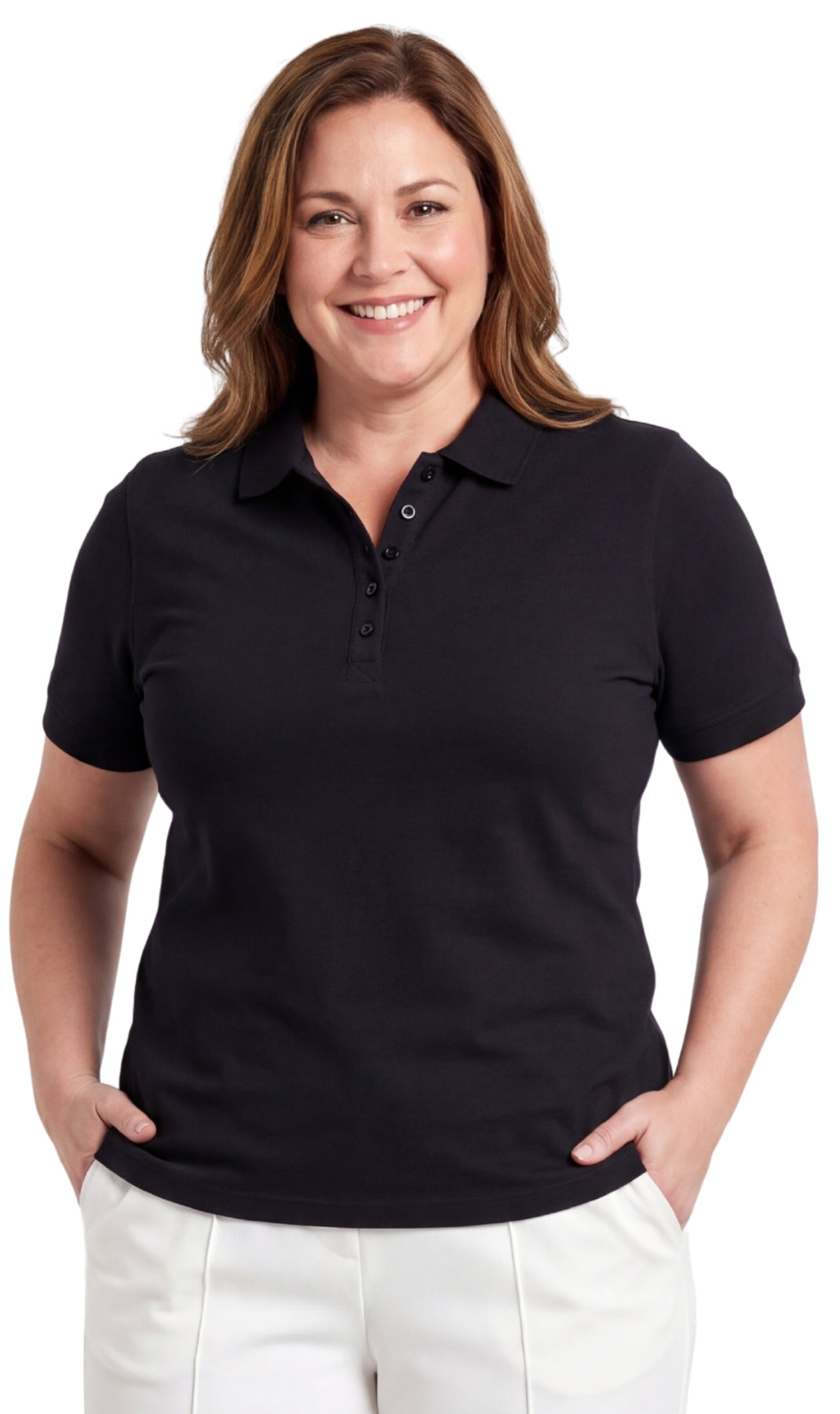Women's Short Sleeve Pique Knit Polo Shirt — Relaxed Fit Cotton Blend