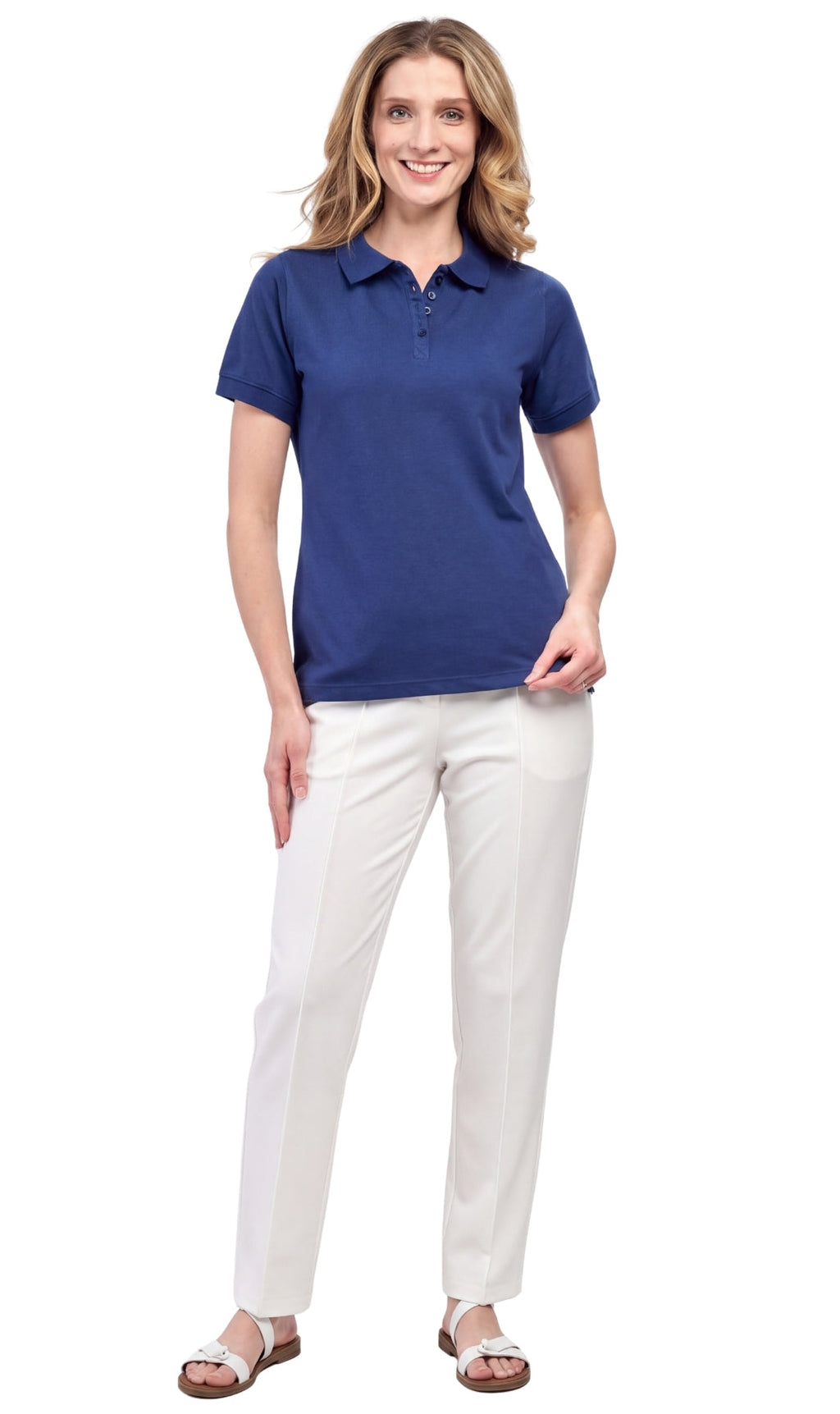 Women's Short Sleeve Pique Knit Polo Shirt — Relaxed Fit Cotton Blend