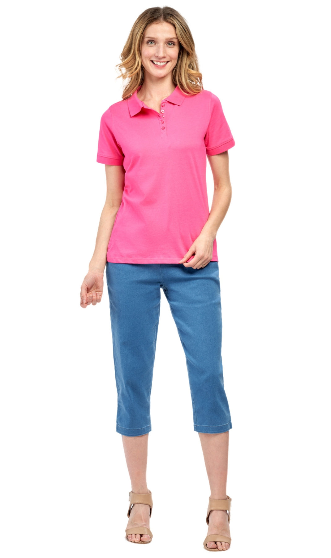 Women's Short Sleeve Pique Knit Polo Shirt — Relaxed Fit Cotton Blend