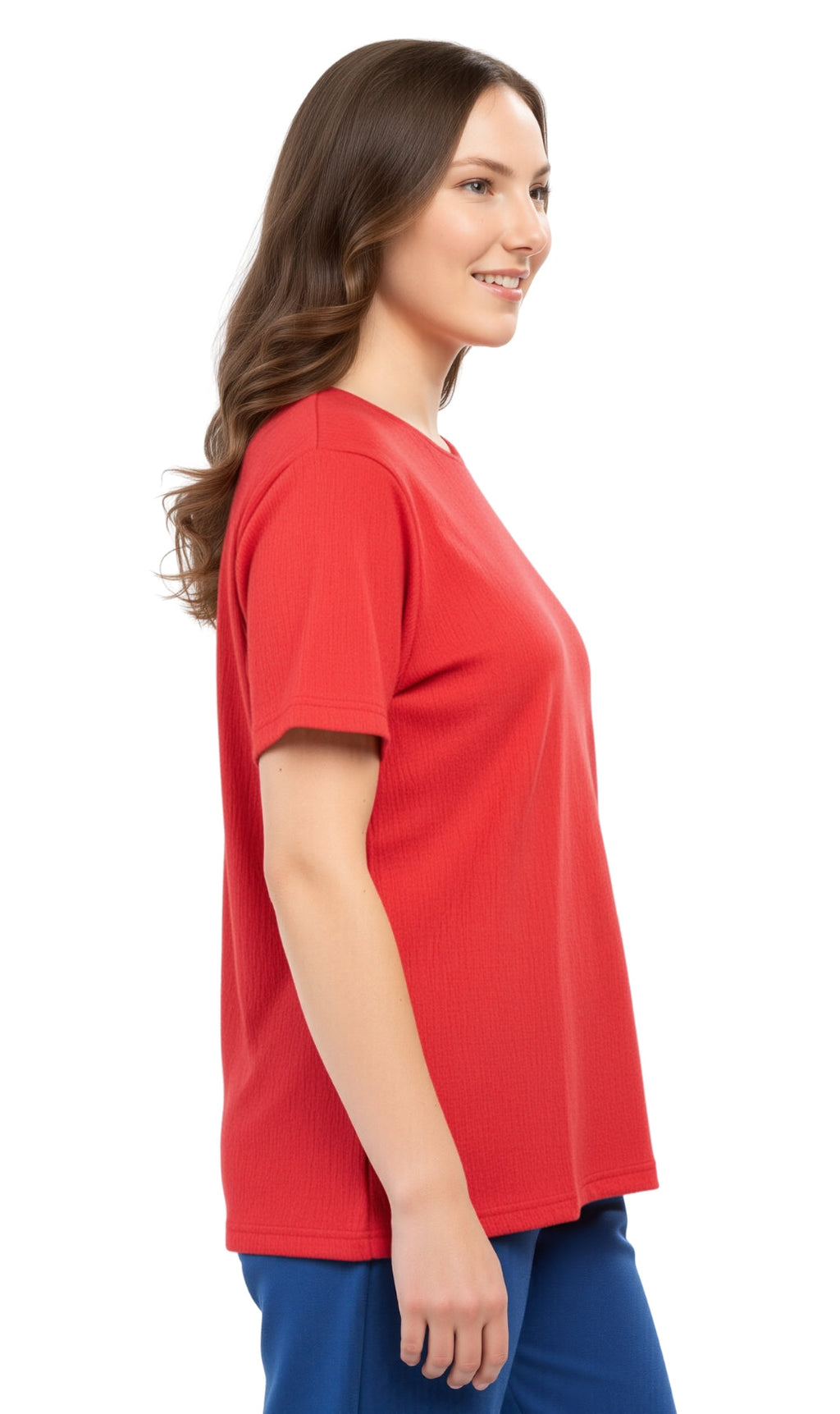 Women's Short Sleeve Textured Knit T-Shirt — Jewel Neckline Cotton Blend