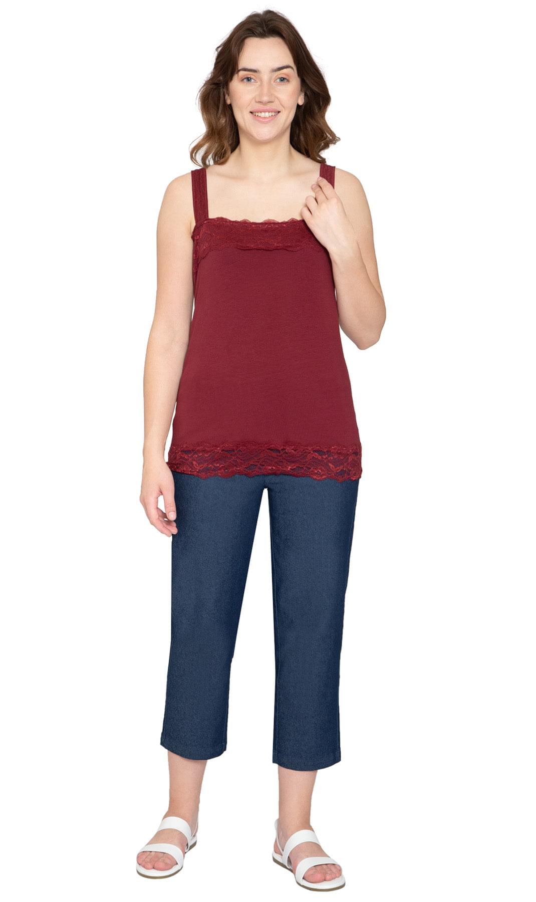 Women's Lace Trim Sleeveless Cotton Blend Tank Top
