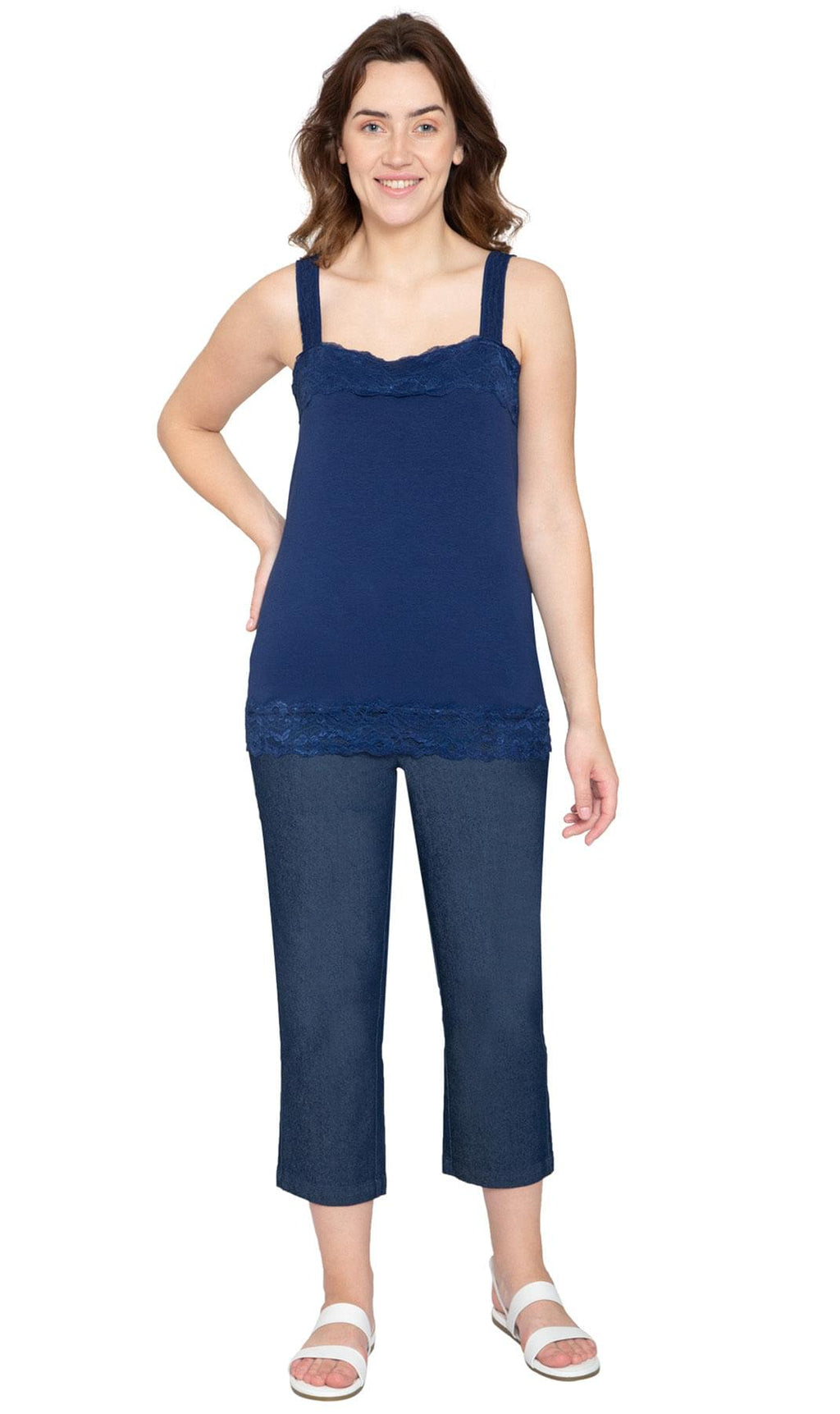 Women's Lace Trim Sleeveless Cotton Blend Tank Top