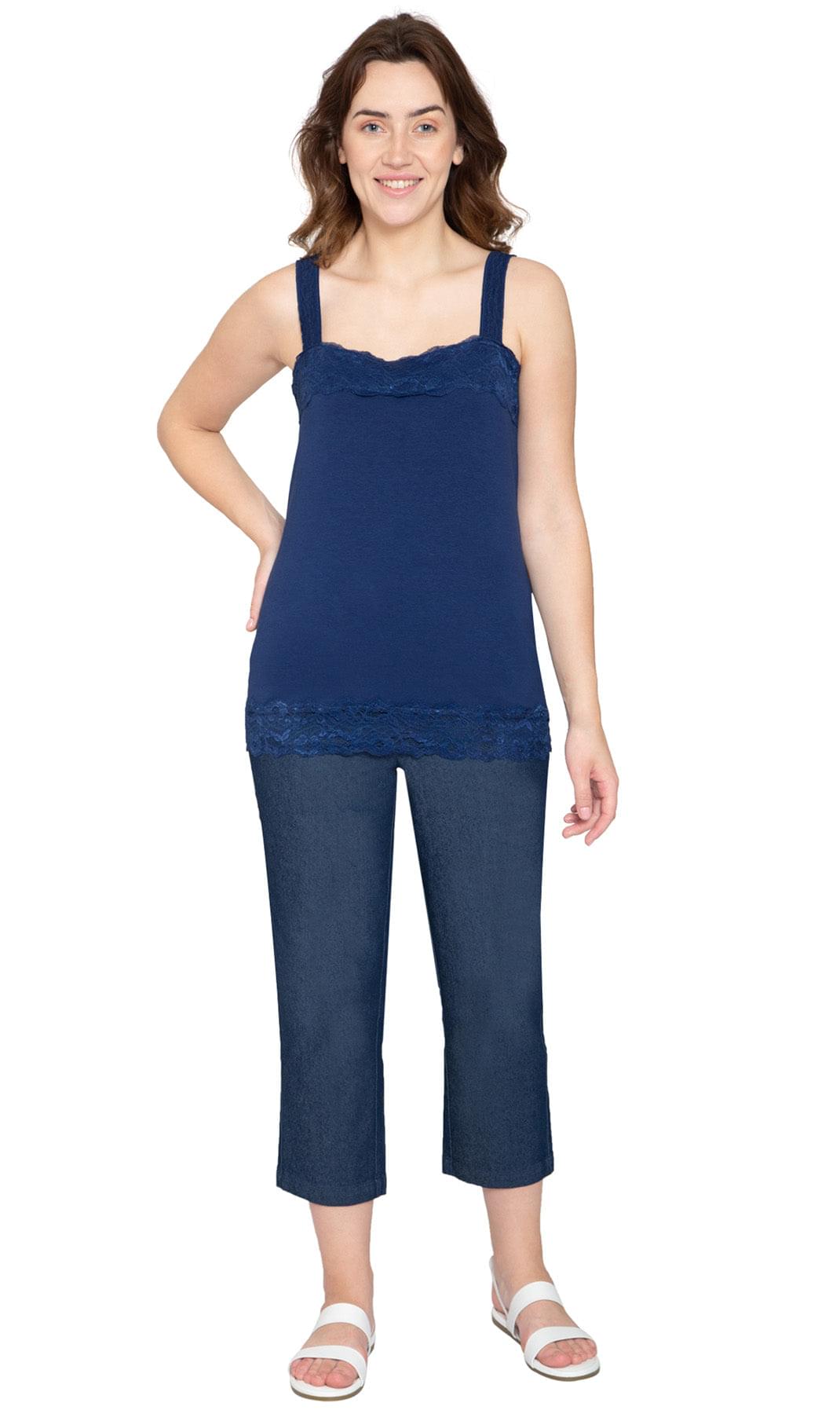 Women's Lace Trim Sleeveless Cotton Blend Tank Top