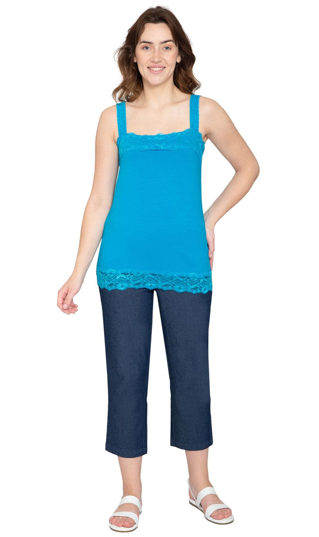 Women's Lace Trim Sleeveless Cotton Blend Tank Top