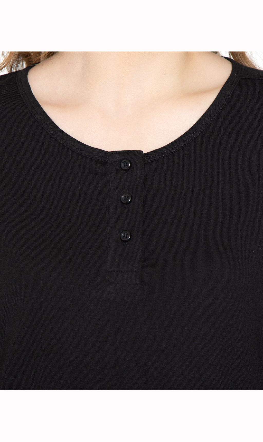 Women's 3/4 Sleeve Henley Top — Cotton Blend with Button Placket