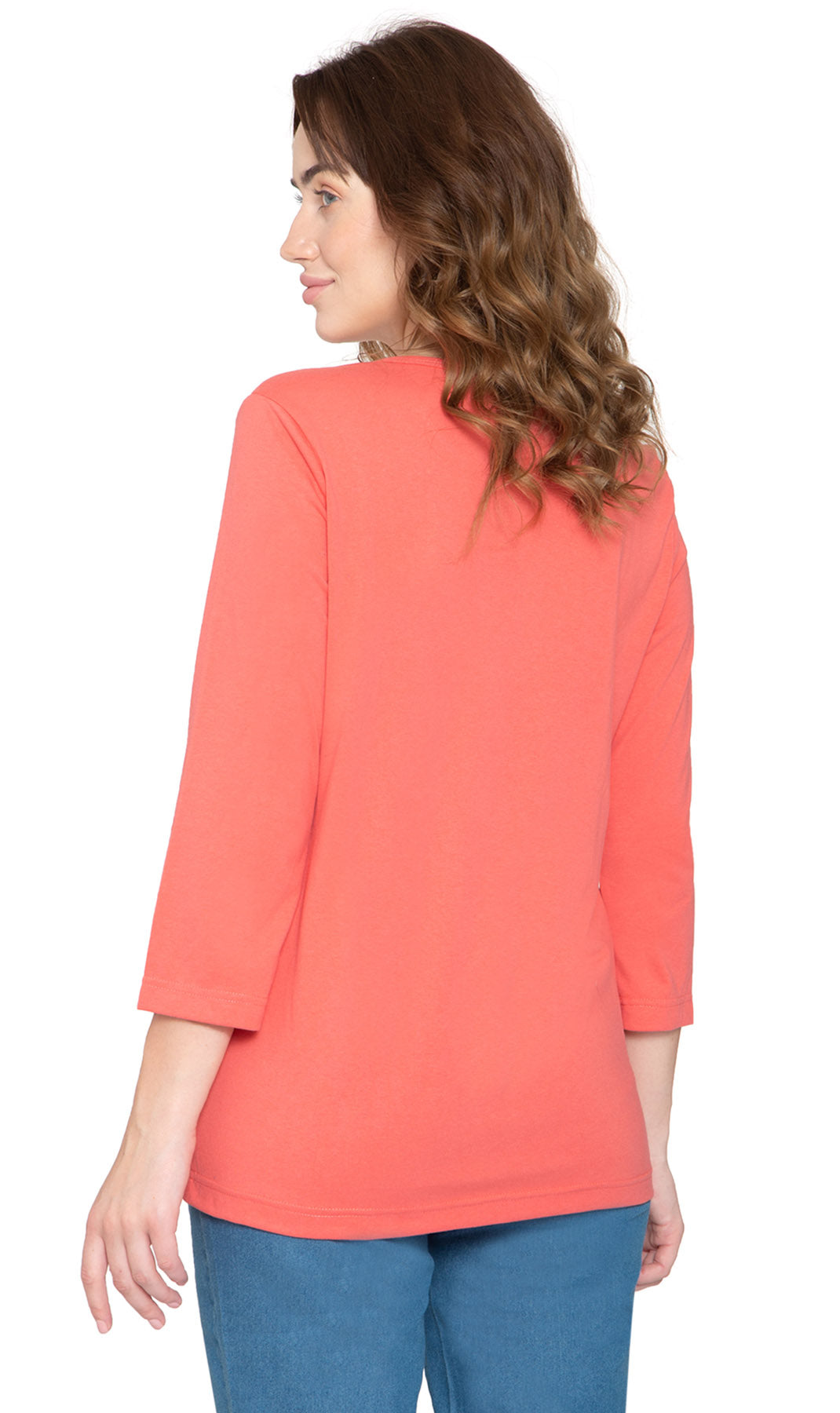 Women's 3/4 Sleeve Henley Top — Cotton Blend with Button Placket