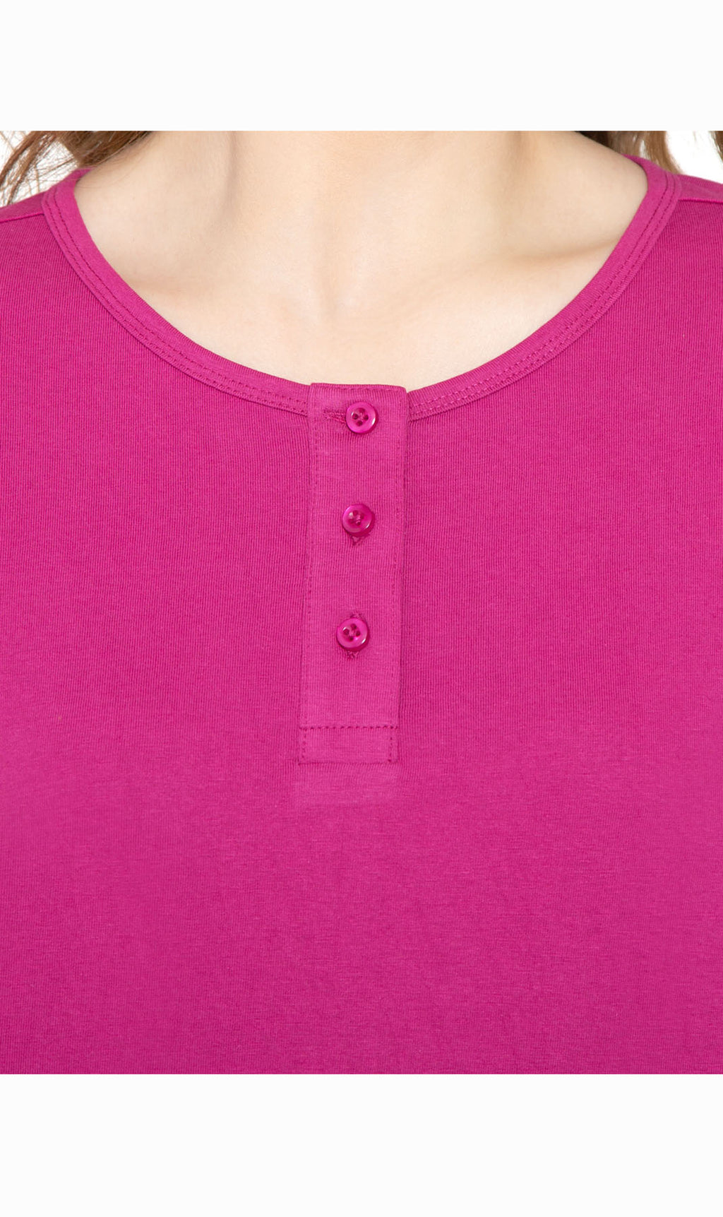Women's 3/4 Sleeve Henley Top — Cotton Blend with Button Placket