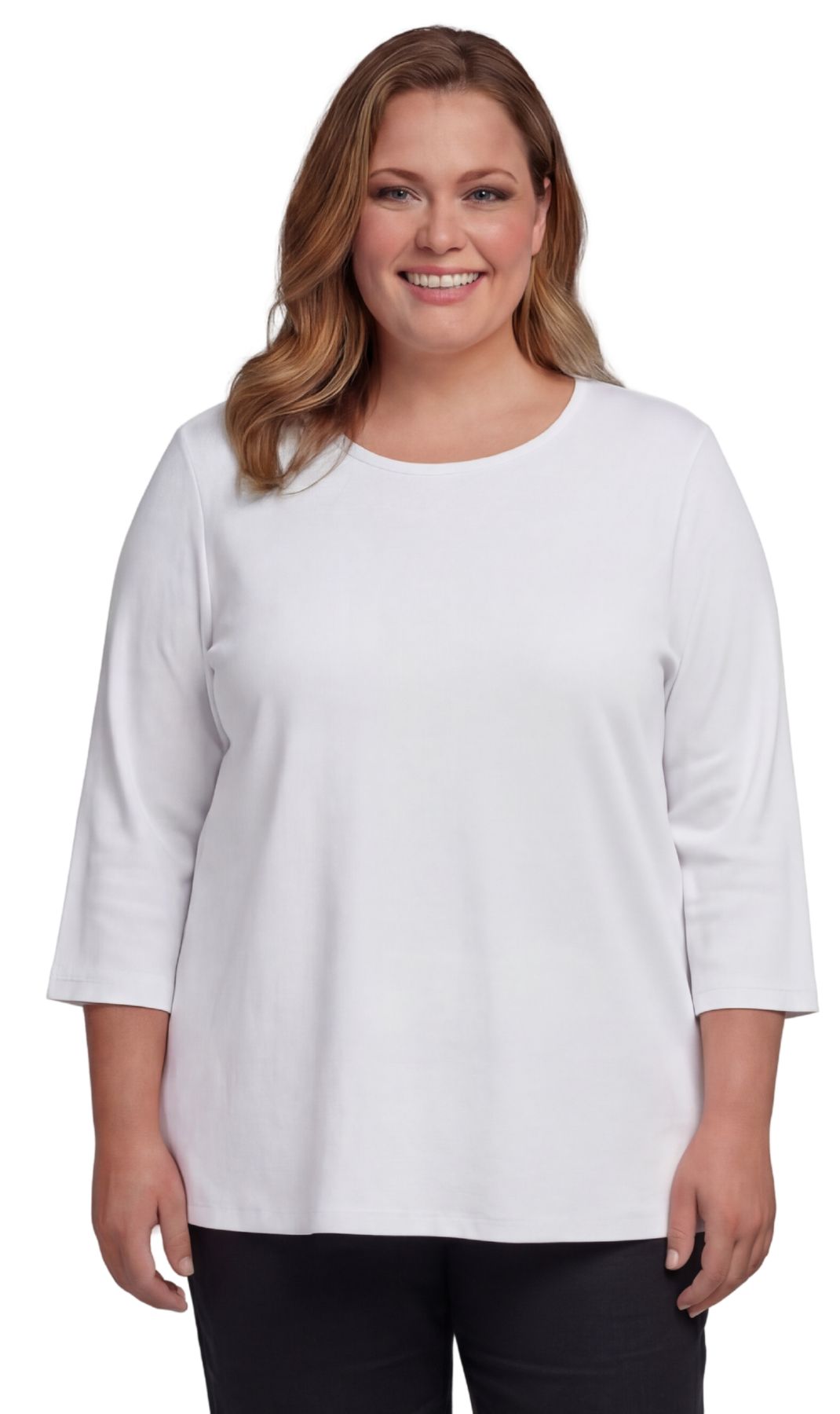 Women's 3/4 Sleeve Ribbed Crew Neck Cotton Top