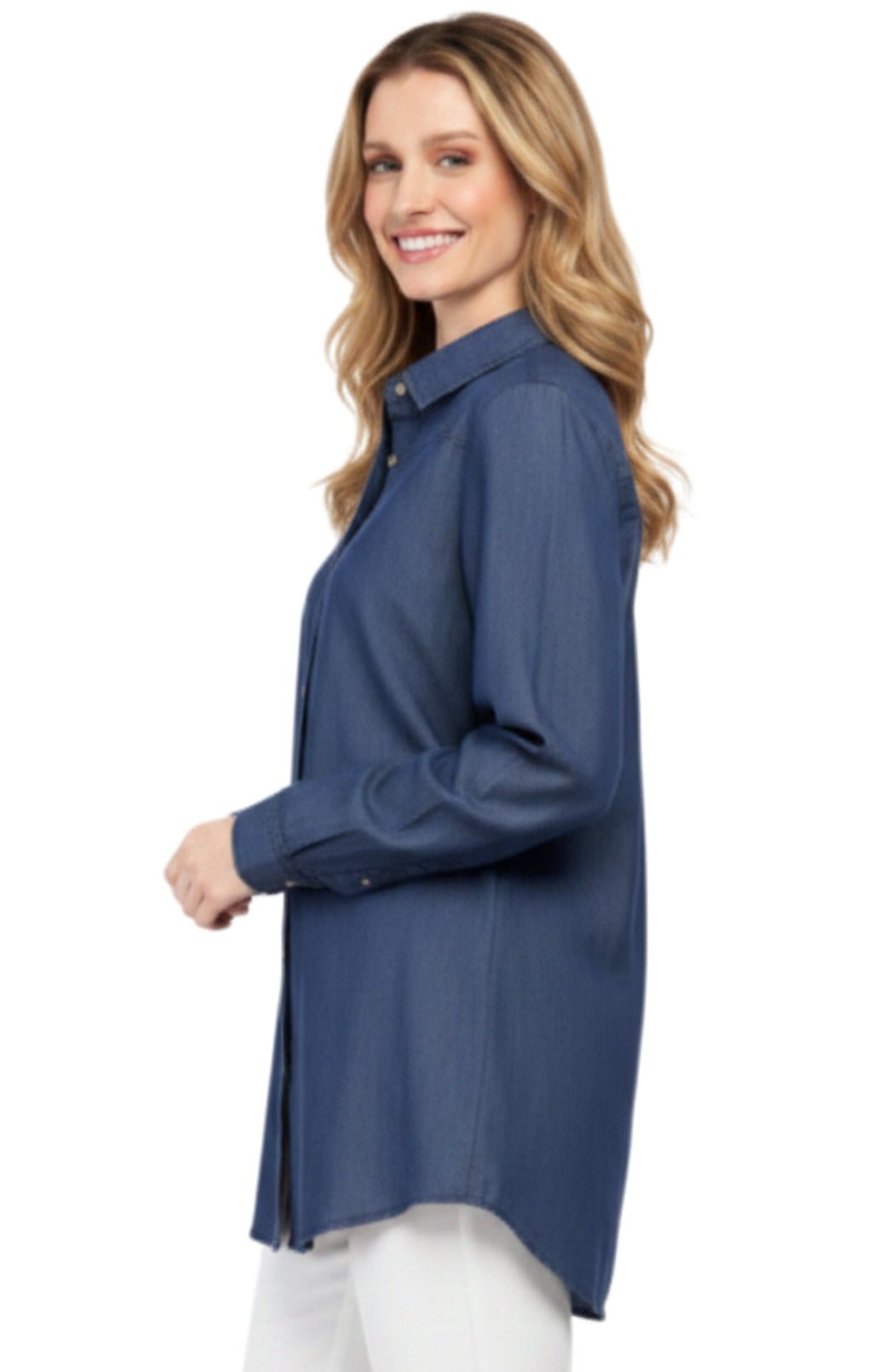 Women's Long Sleeve Denim Tunic Top — Button Front All Season Wear