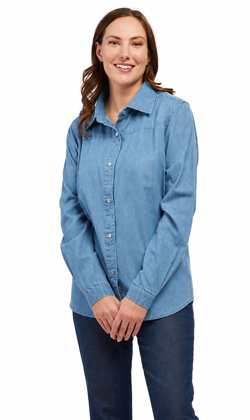 Women's Long Sleeve Denim Tunic Top — Button Front All Season Wear