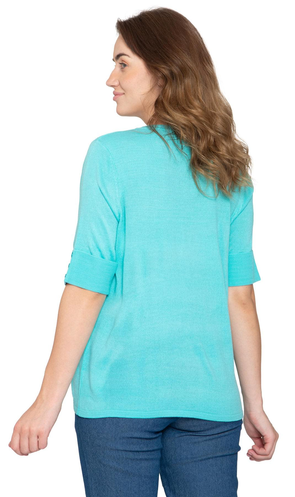 Women's Button Front Cardigan with Elbow Cuff Detail — Soft Knit