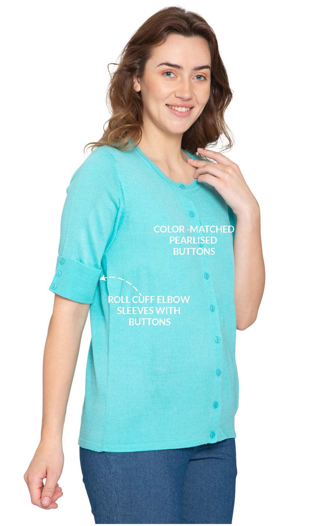 Women's Button Front Cardigan with Elbow Cuff Detail — Soft Knit