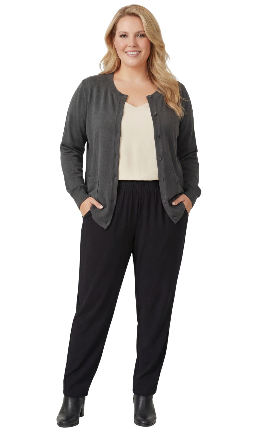 Women's Button Front Cardigan Crewneck Sweater with Pockets — Cotton Soft