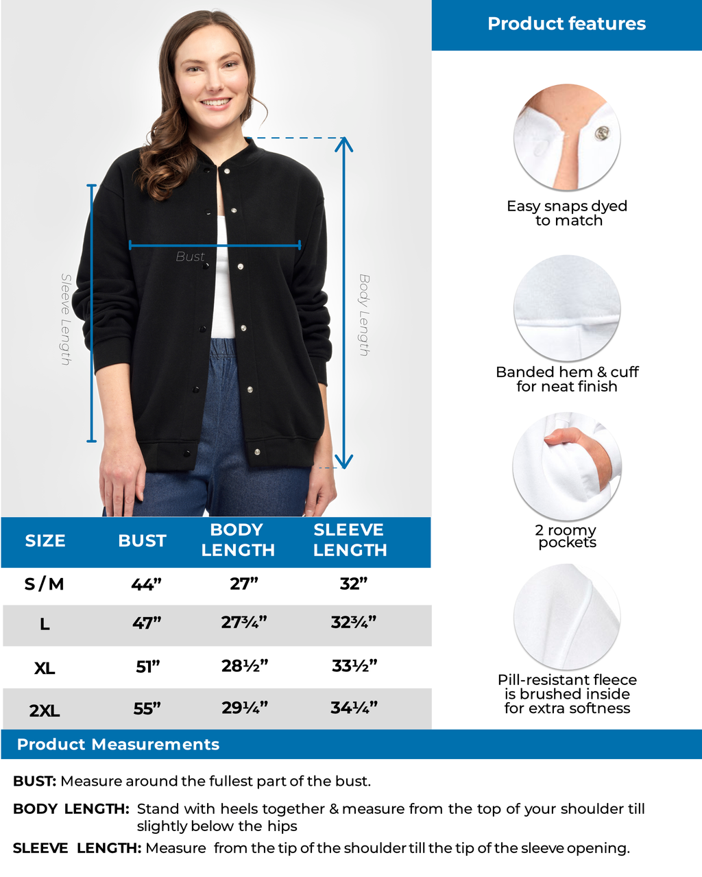Women's Snap Up Jacket with Stand Collar and Patch Pockets