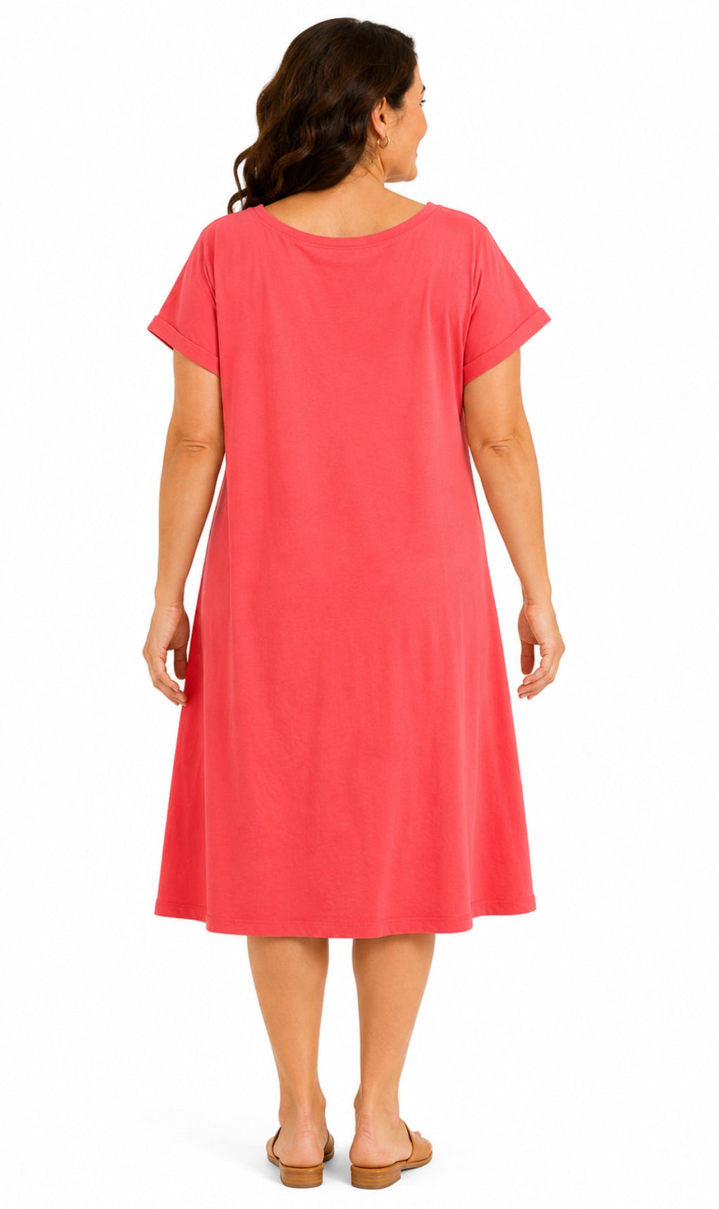 Women's Short Sleeve A-Line Knit Dress — Scoop Neck Asymmetrical Hem