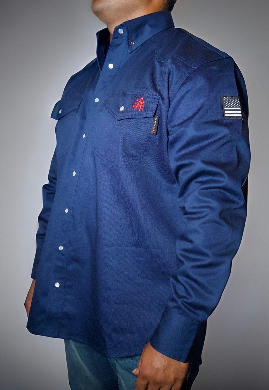 FR Western Style Pearl snap - Navy - With U.S Flag