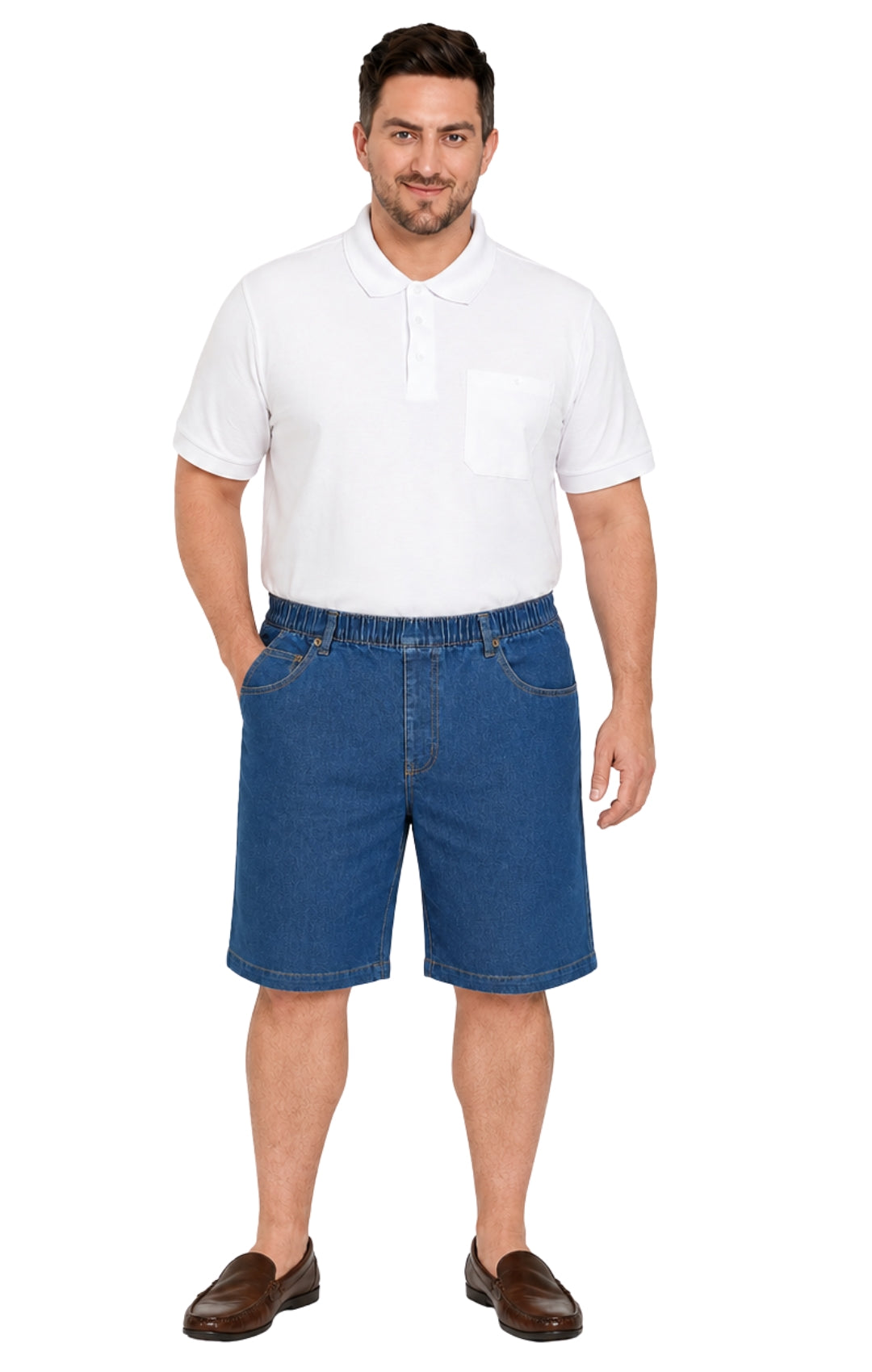 Men's Pull-On Stretch Denim and Twill Shorts — Elastic Waist No Zipper