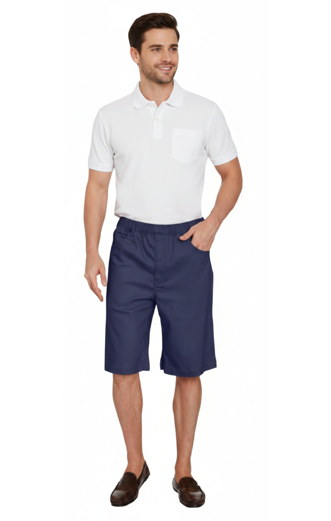 Men's Pull-On Stretch Denim and Twill Shorts — Elastic Waist No Zipper