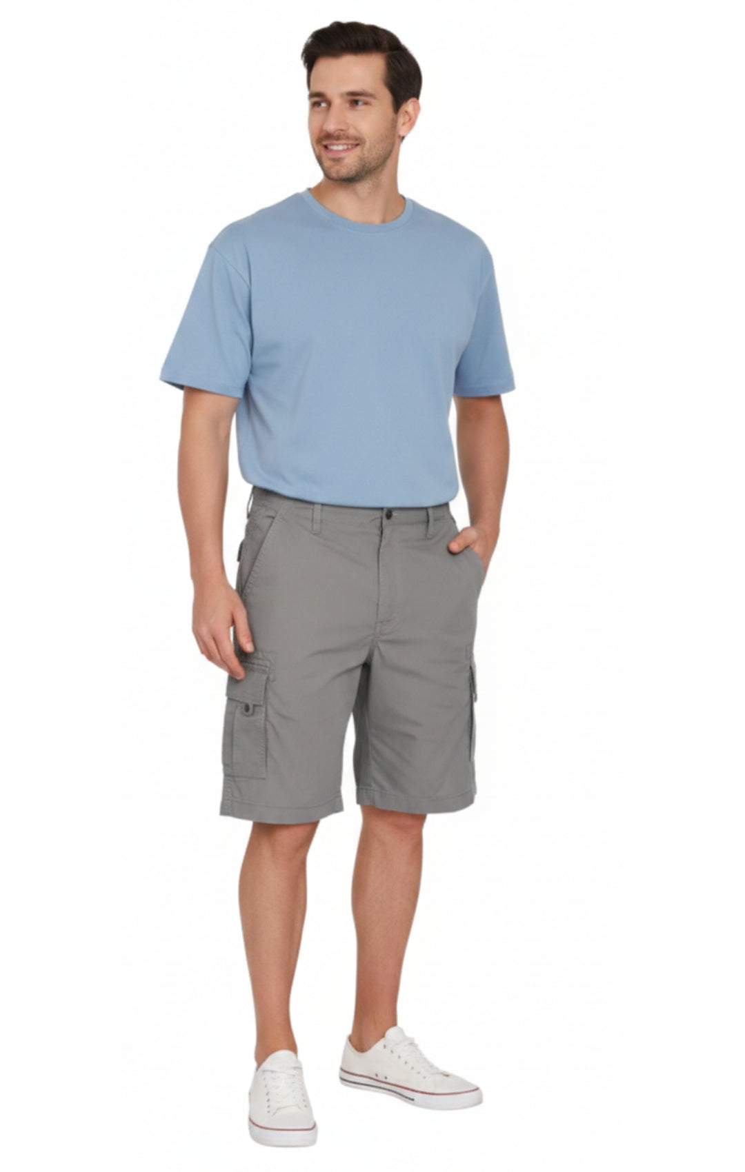 Men's Elastic Waist Cargo Shorts with Multi-Pocket Design