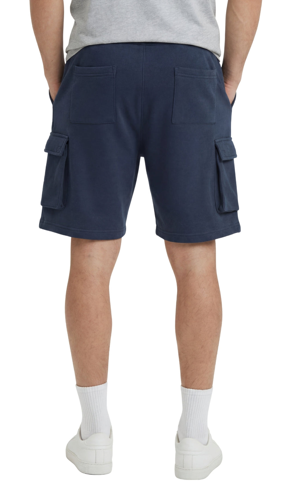 Men's Fleece Cargo Shorts — Elastic Waist Multi-Pocket Sweat Shorts