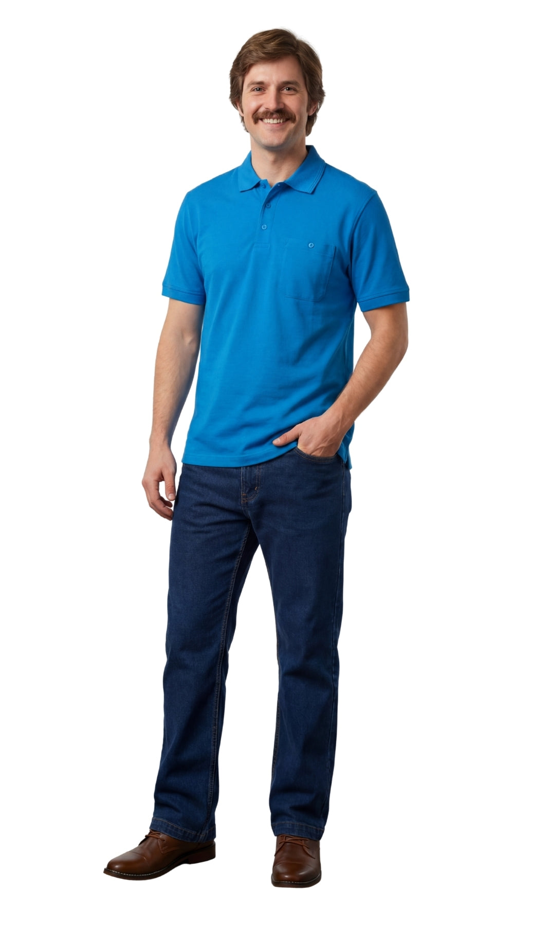 Men's Short Sleeve Polo Shirt — Pique Knit Cotton Blend with Chest Pocket