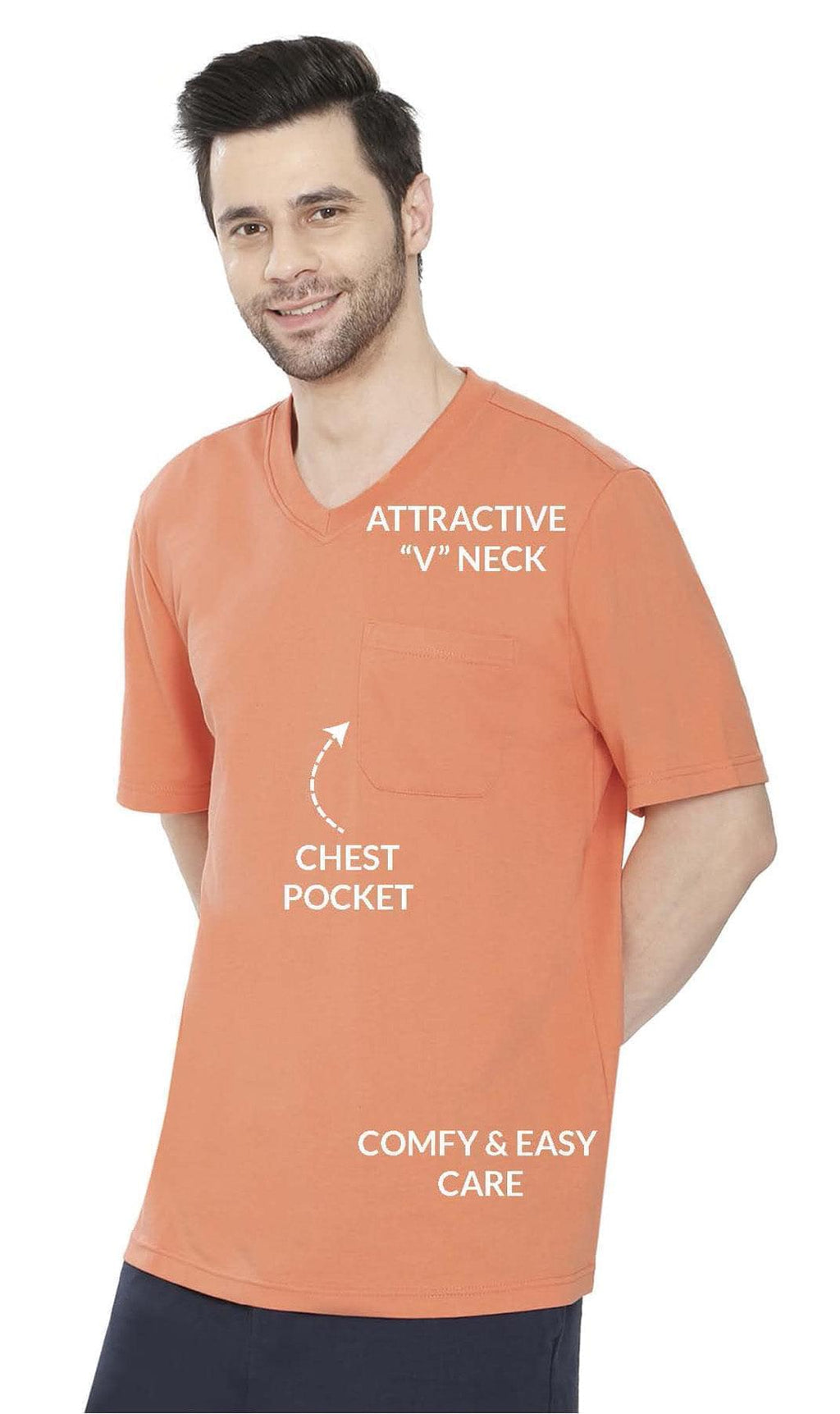 Men's Heavyweight Short Sleeve V-Neck T-Shirt with Chest Pocket