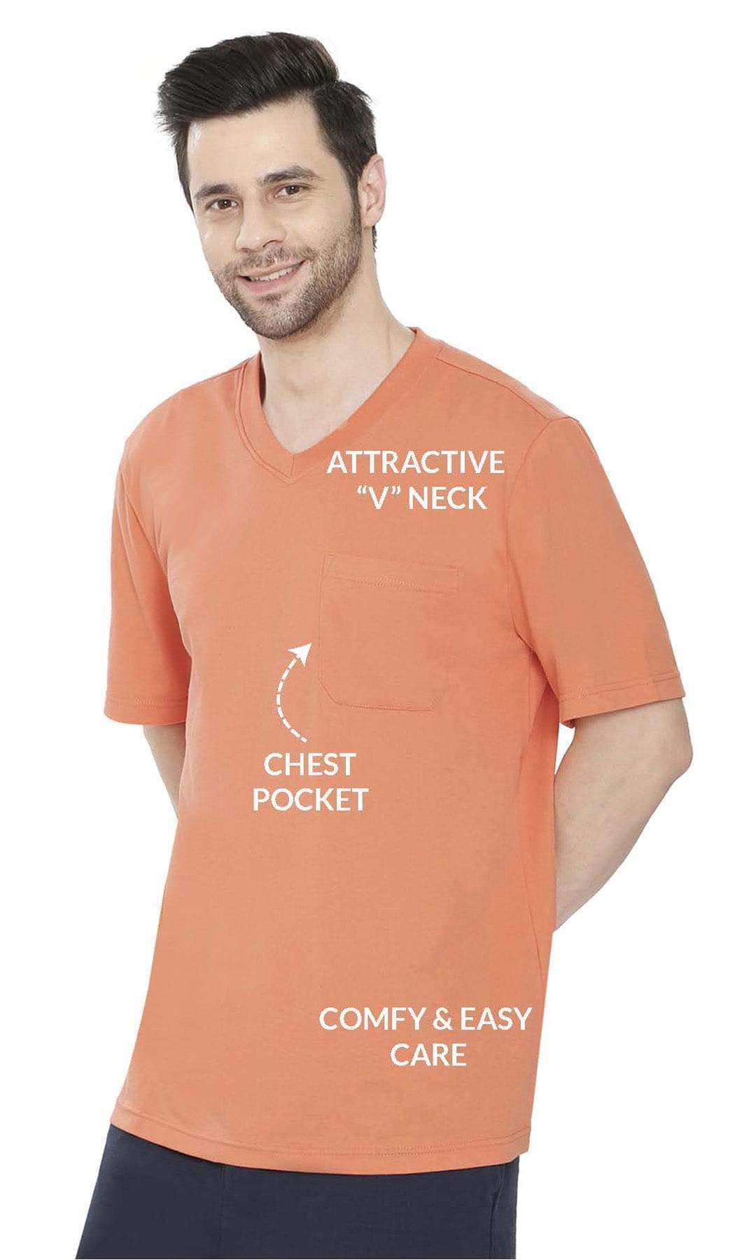 Men's Heavyweight Short Sleeve V-Neck T-Shirt with Chest Pocket