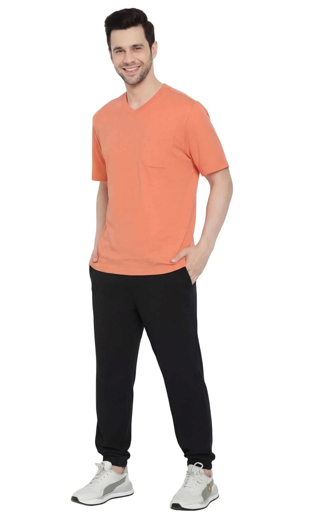 Men's Heavyweight Short Sleeve V-Neck T-Shirt with Chest Pocket