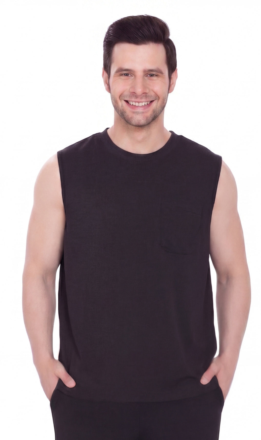 Men's Heavyweight Sleeveless Crew Neck T-Shirt with Chest Pocket