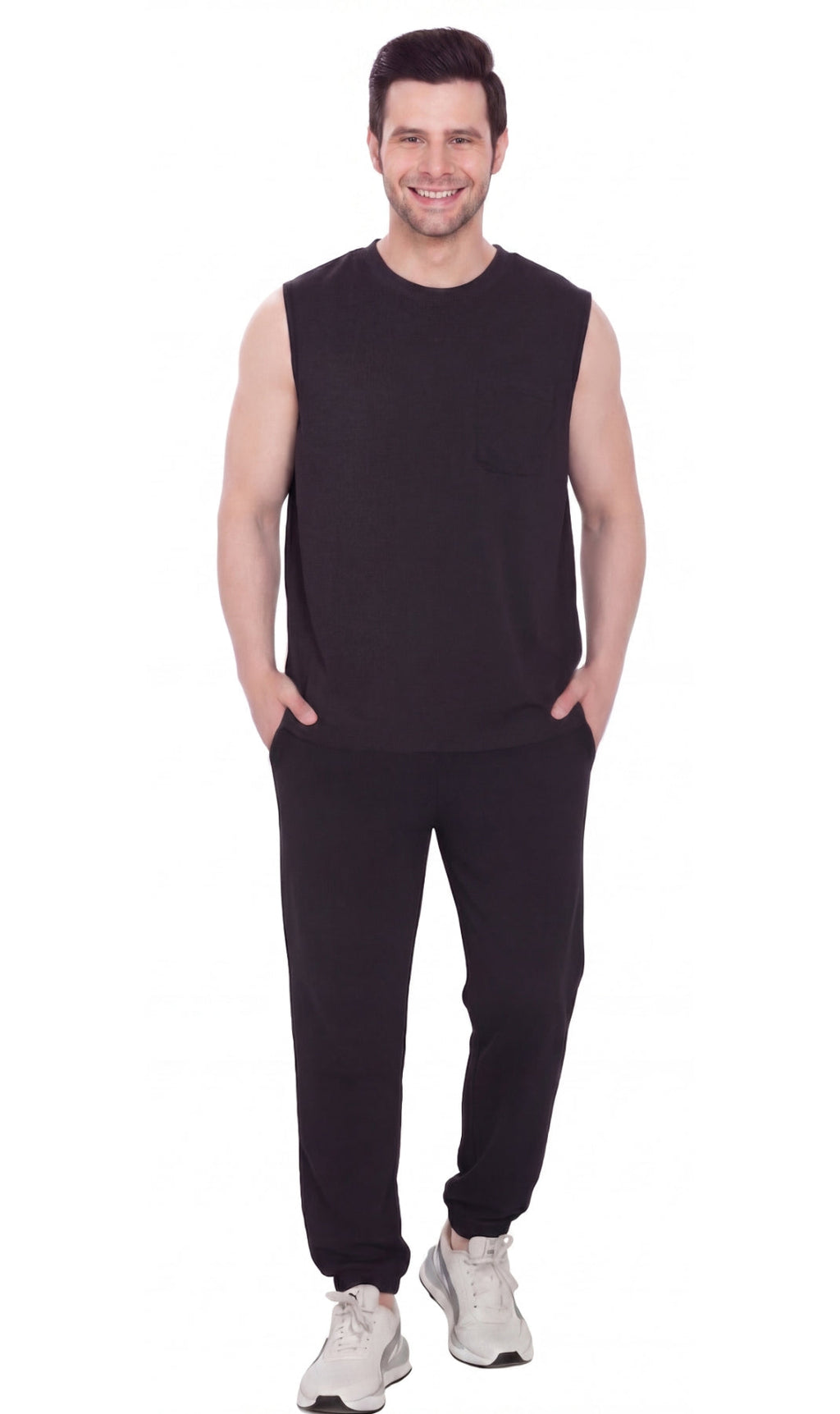 Men's Heavyweight Sleeveless Crew Neck T-Shirt with Chest Pocket