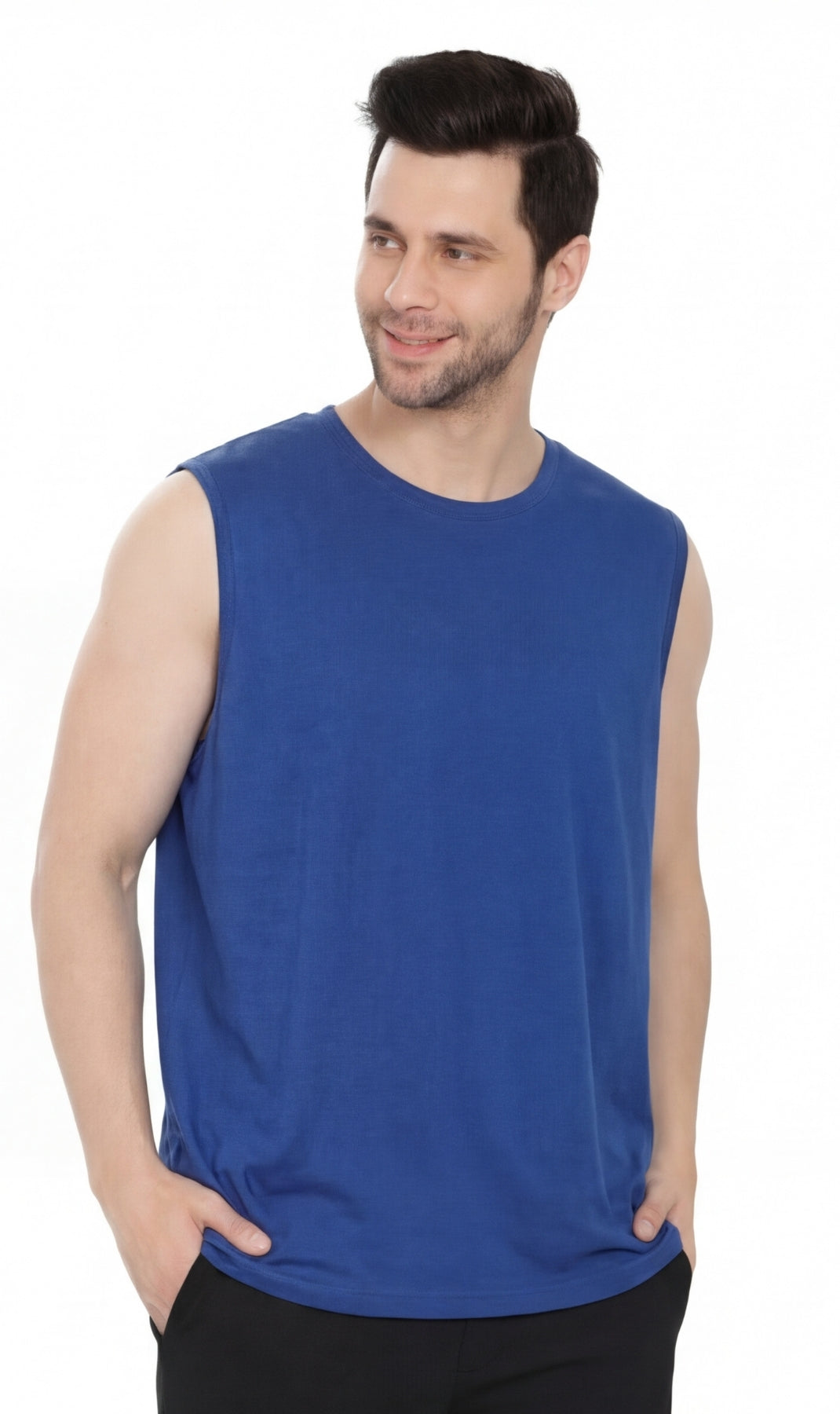 Men's Heavyweight Sleeveless Crew Neck T-Shirt with Chest Pocket