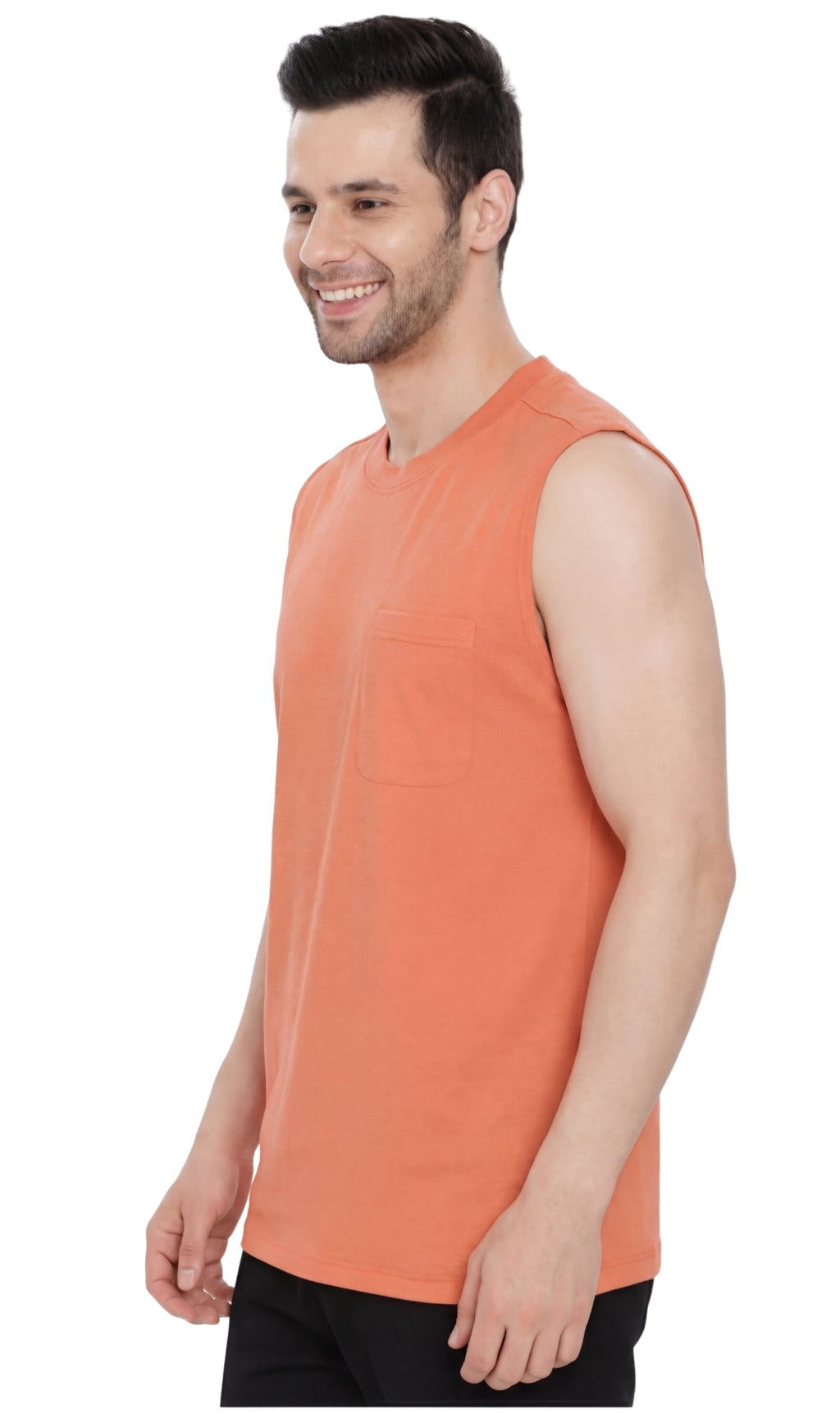 Men's Heavyweight Sleeveless Crew Neck T-Shirt with Chest Pocket
