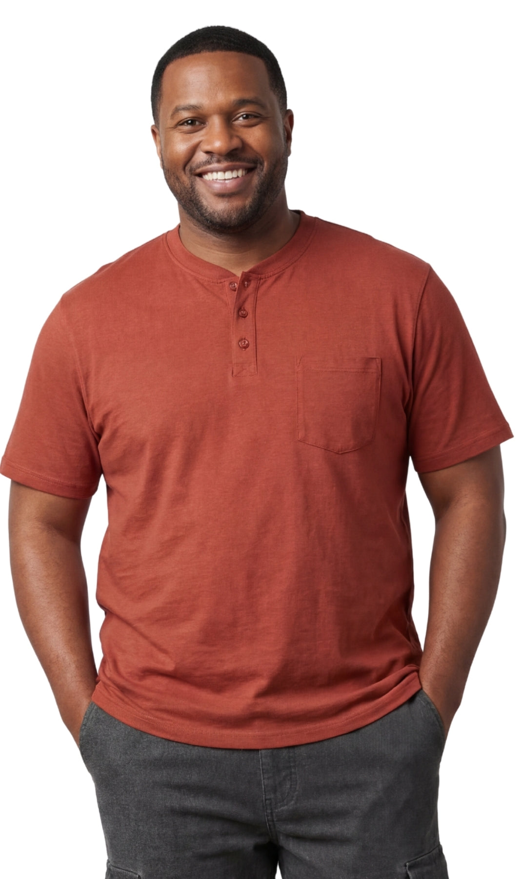 Men's Short Sleeve Henley T-Shirt with 3-Button Placket and Chest Pocket