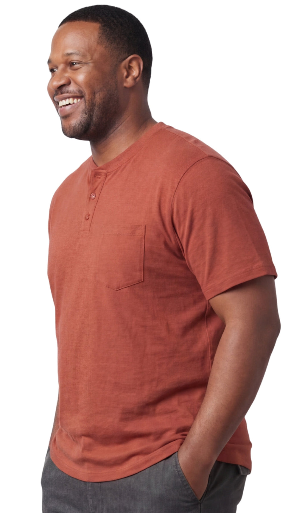 Men's Short Sleeve Henley T-Shirt with 3-Button Placket and Chest Pocket