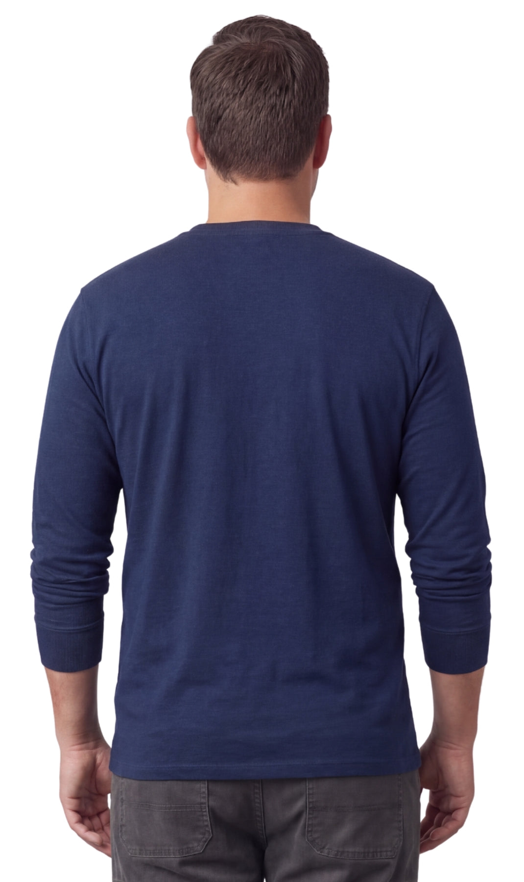 Men's Long Sleeve Henley Shirt — Cotton Blend 3-Button Placket with Pocket
