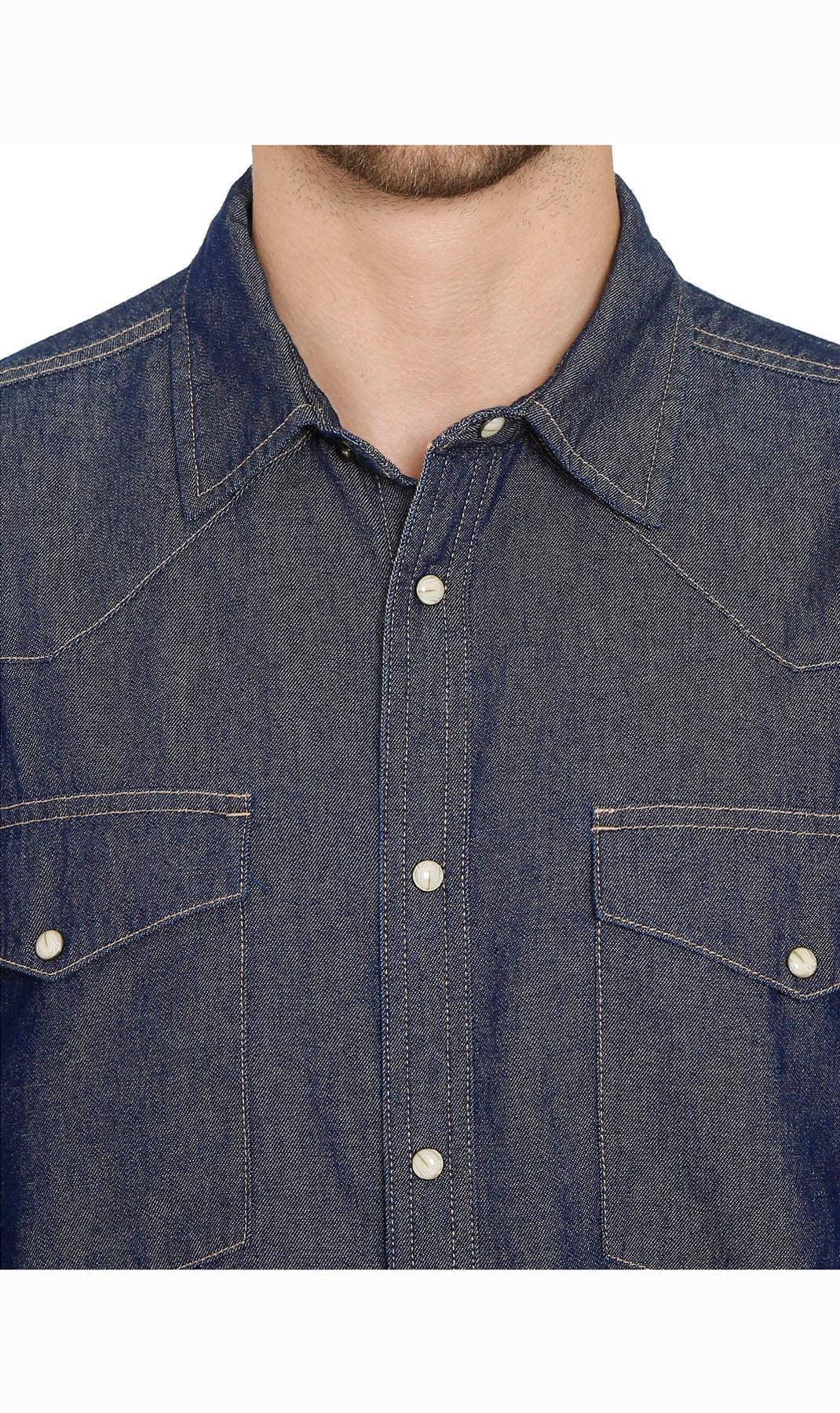 Men's Western Snap Button Shirt — Denim and Twill with Stitched Yoke