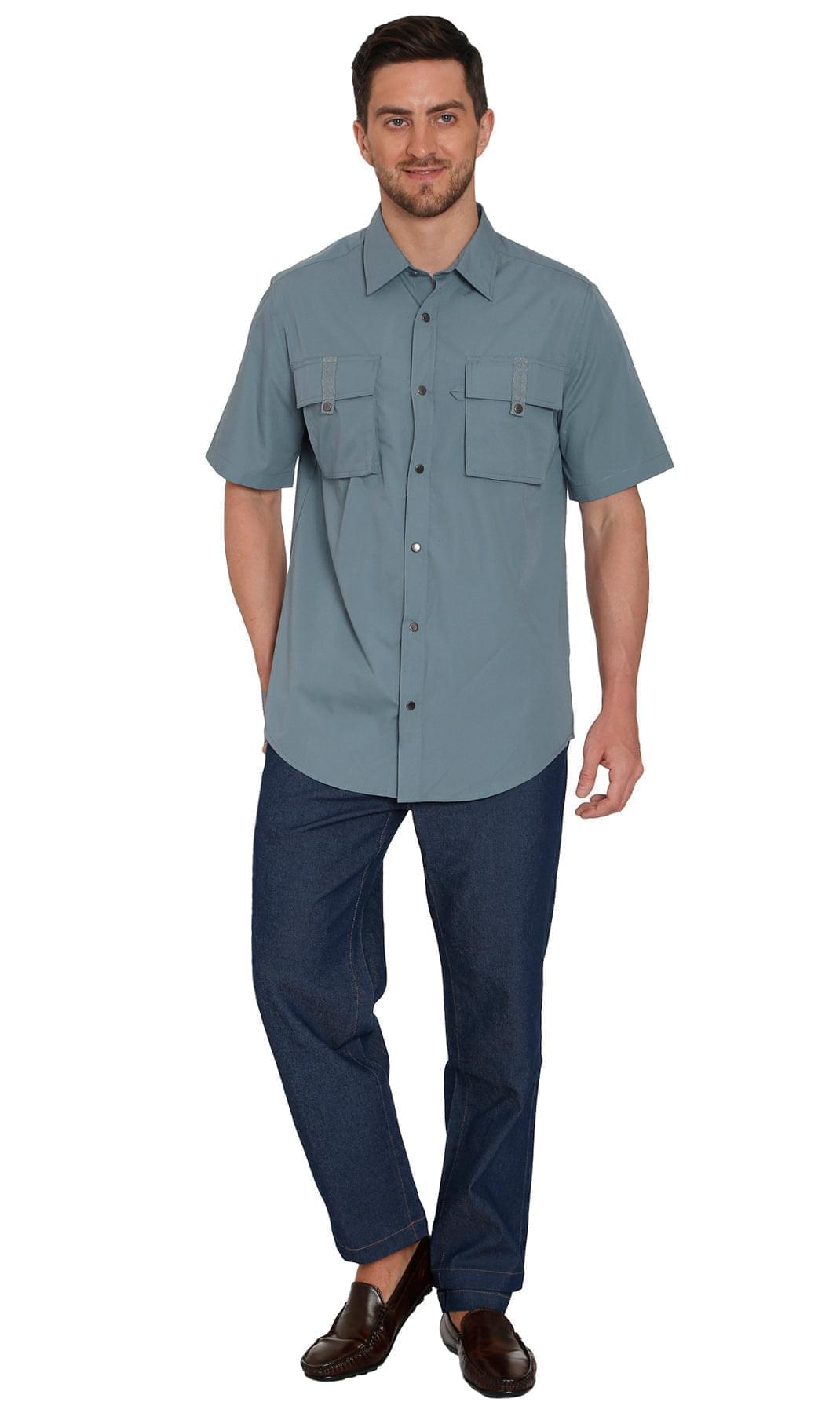 Men's Short Sleeve Explorer Shirt — Snap Front with Multi-Pockets and Back Mesh